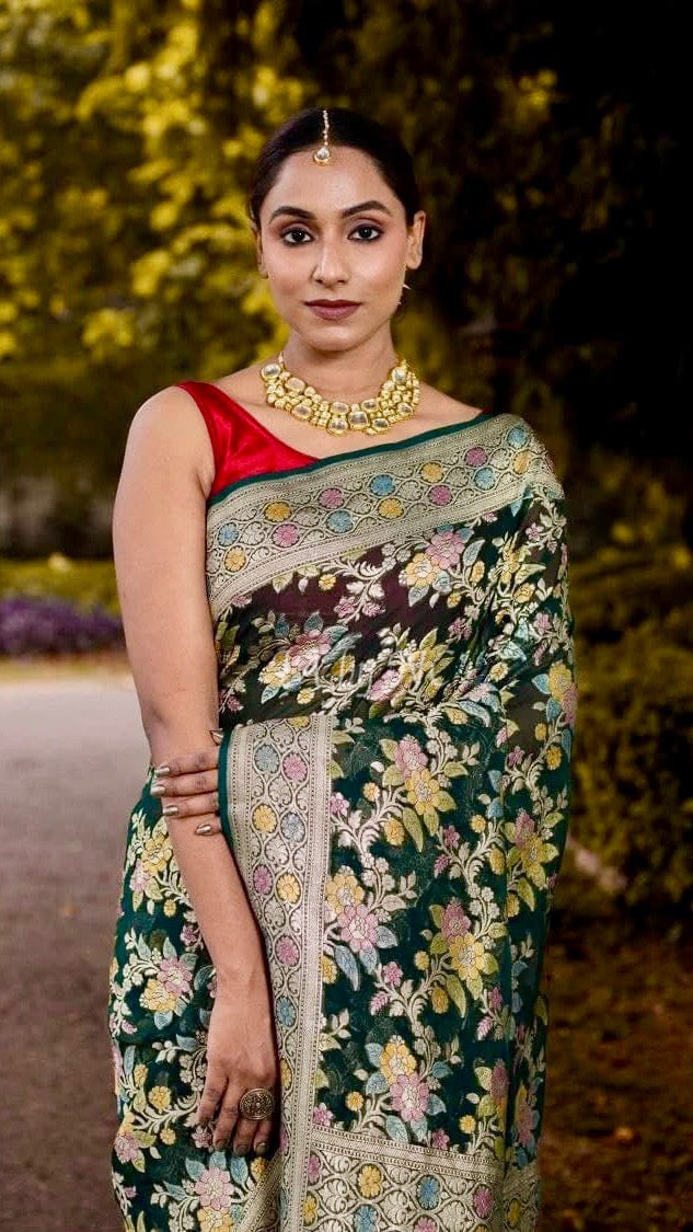 Sacramento Banarasi Pure Khaddi Georgette Saree
