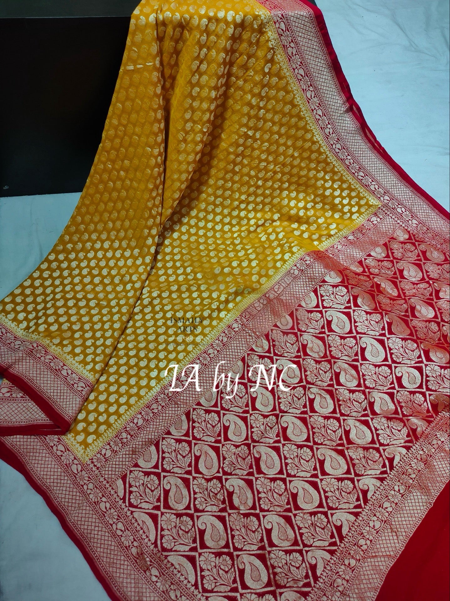 Goldenrod Banarasi Pure Khaddi Georgette Saree