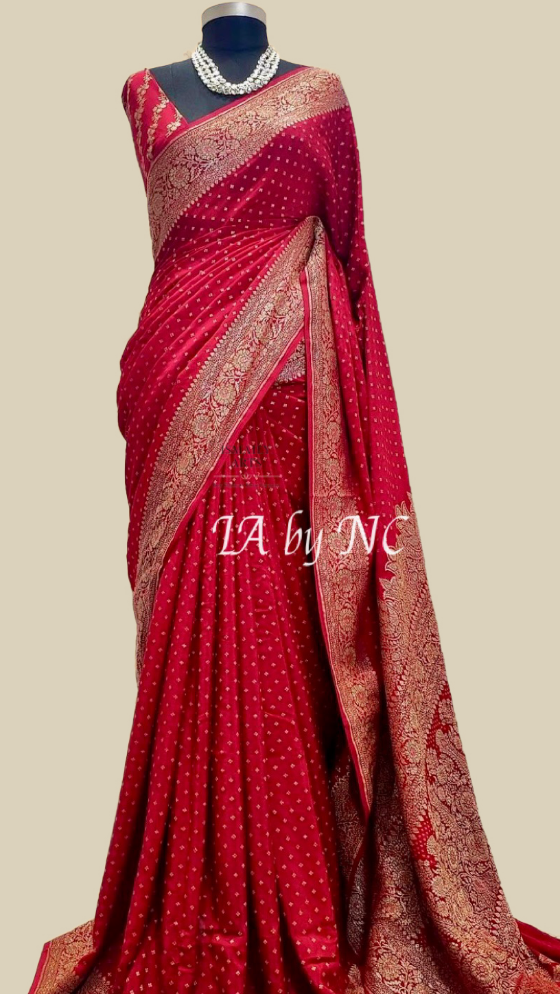 Carmine Banarasi Pure Khaddi Crepe Georgette Saree