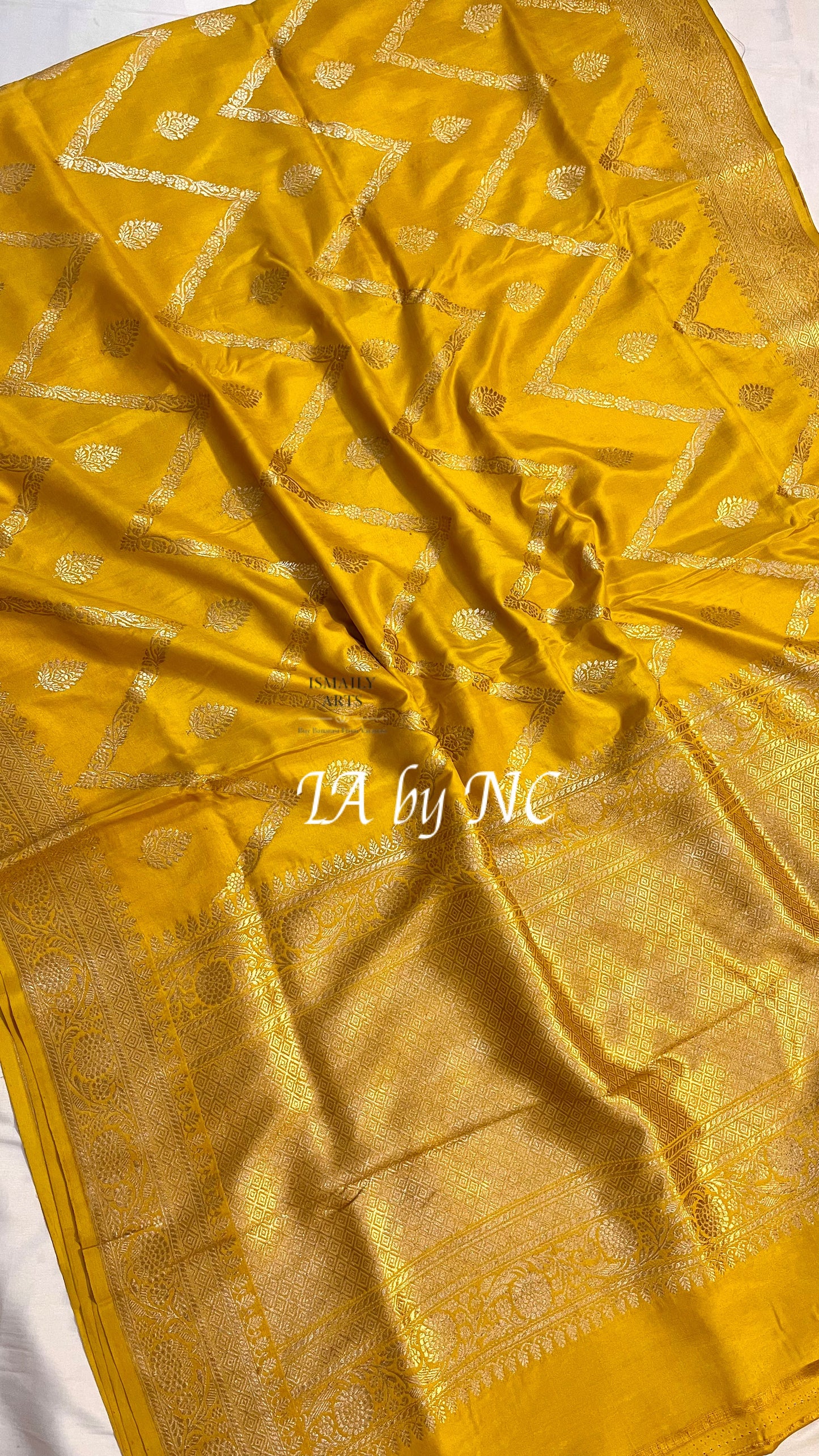 Goldenrod Banarasi Pure Katan Silk Mashru Kadwa Saree