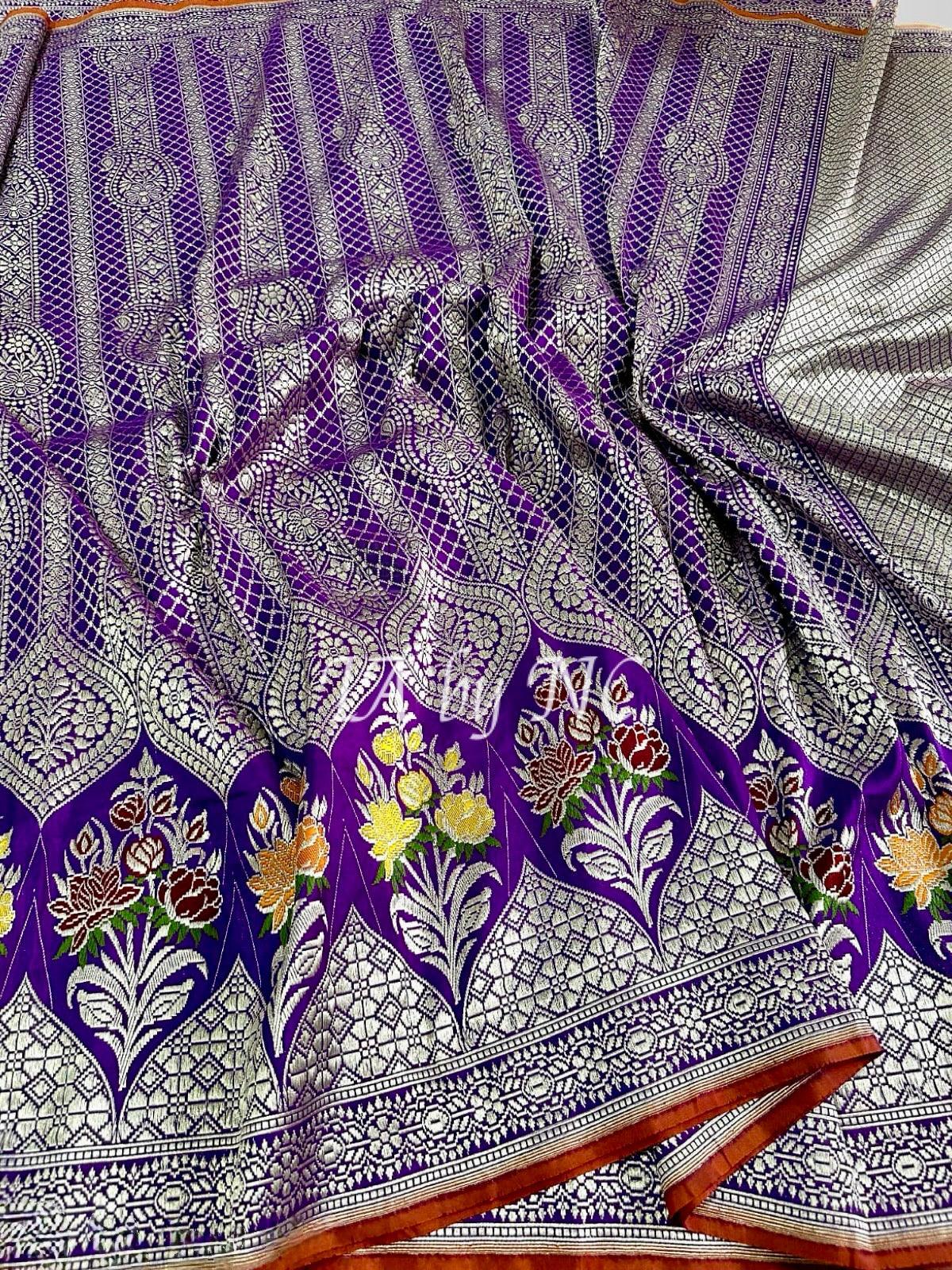 Grape Banarasi Pure Katan Silk Kadwa Meenakari Brocade Pattu Saree