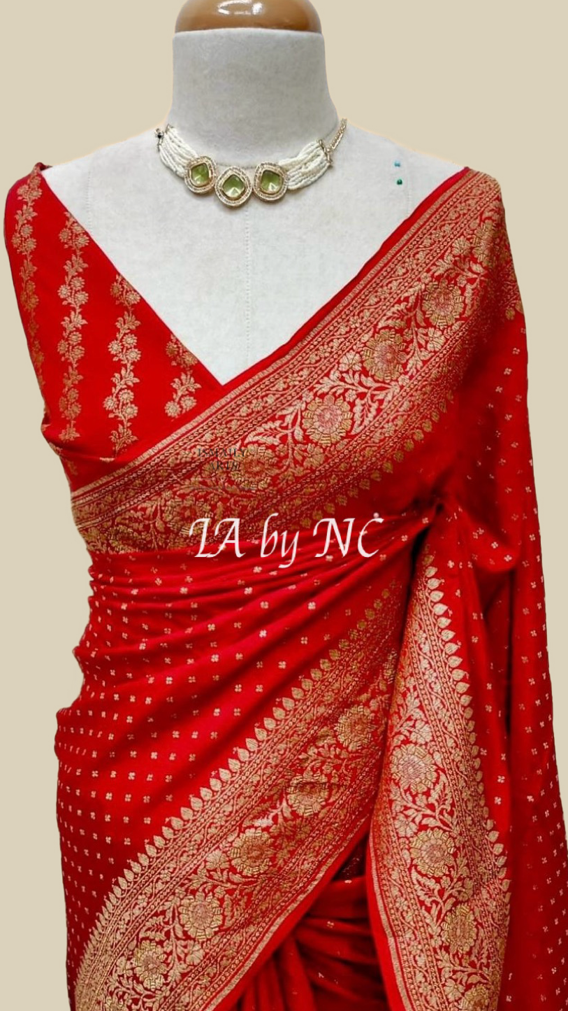 Crimson Banarasi Pure Khaddi Crepe Georgette Saree