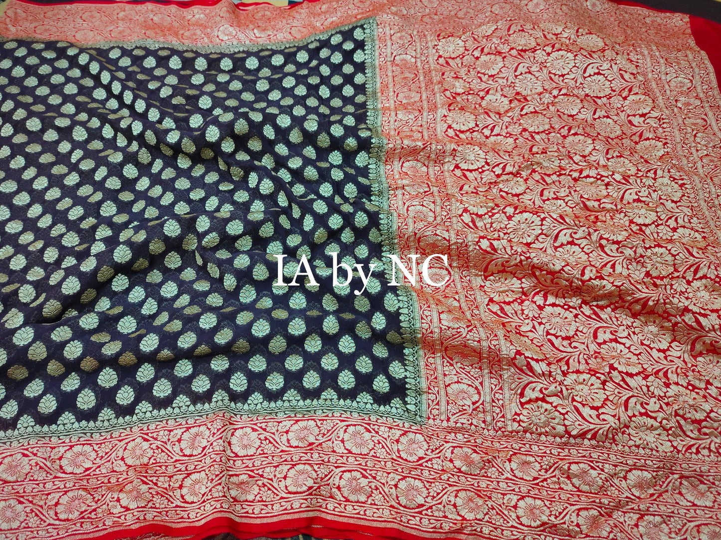 Black Banarasi Pure Khaddi Georgette Saree