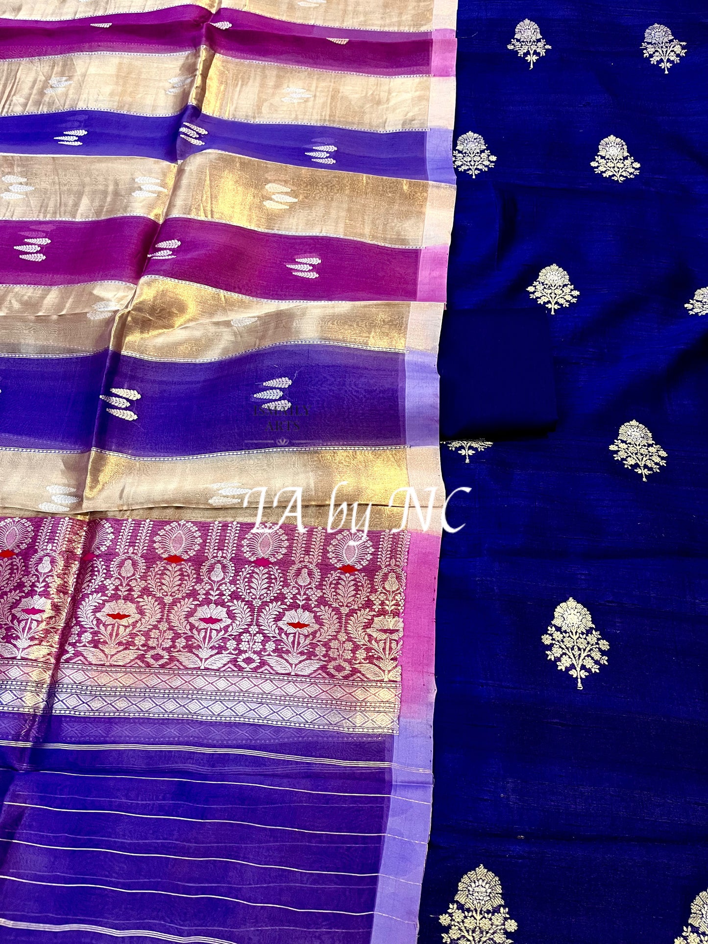 Navy Banarasi Pure Raw Silk Kadwa Dress Materials