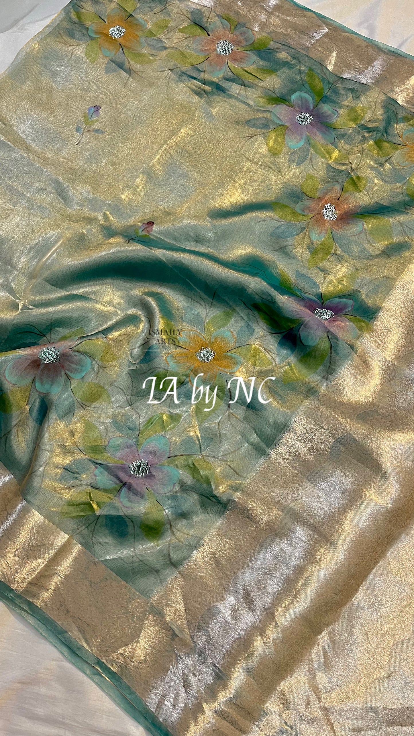 Turquoise Banarasi Pure Tissue Silk Saree