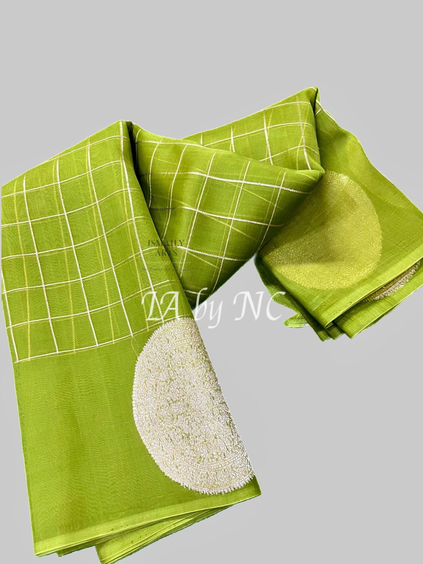 Moss Banarasi Pure Kora Organza Kadwa Saree