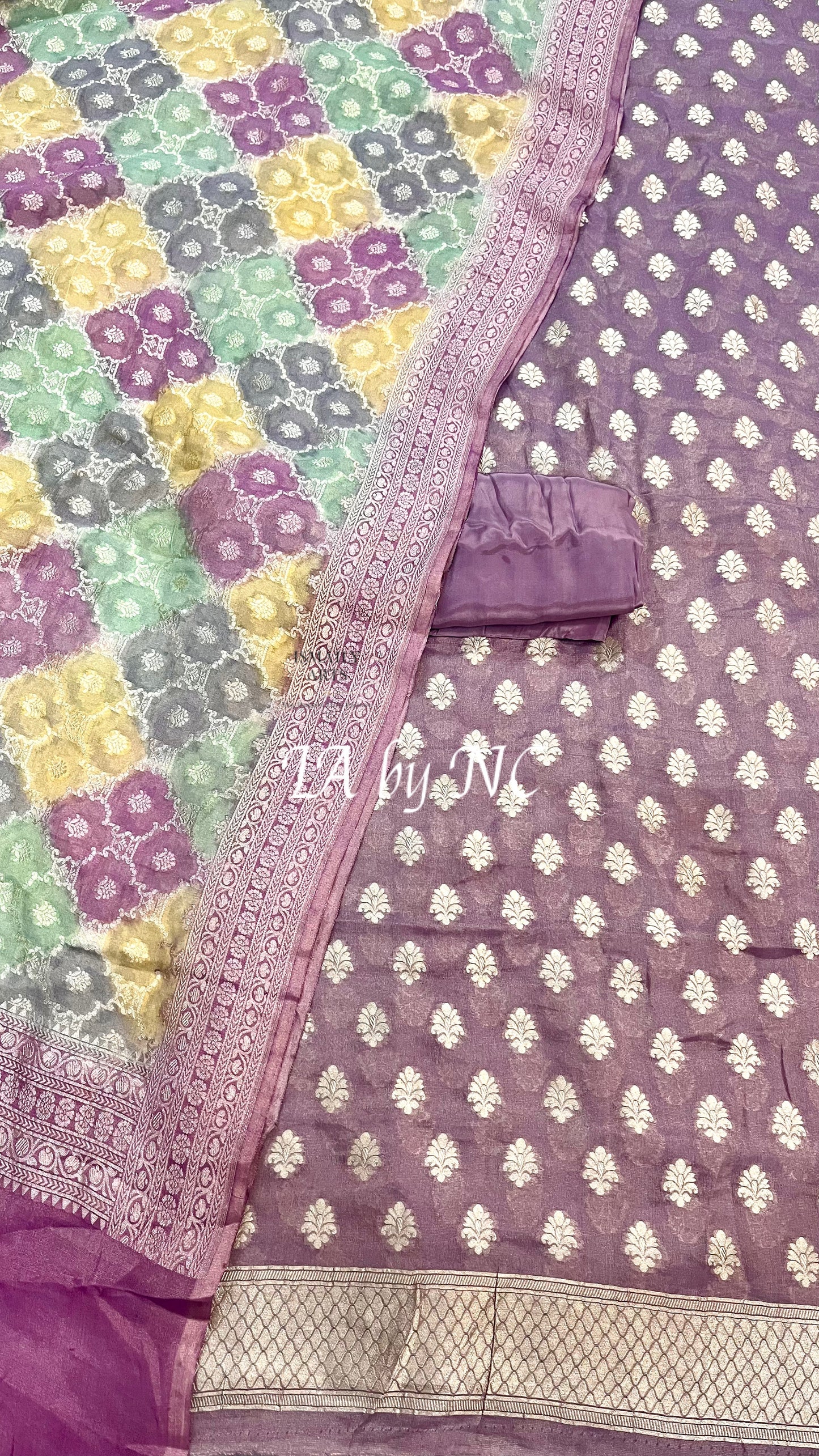 Mauve Banarasi Pure Khaddi Georgette Tissue Dress Materials