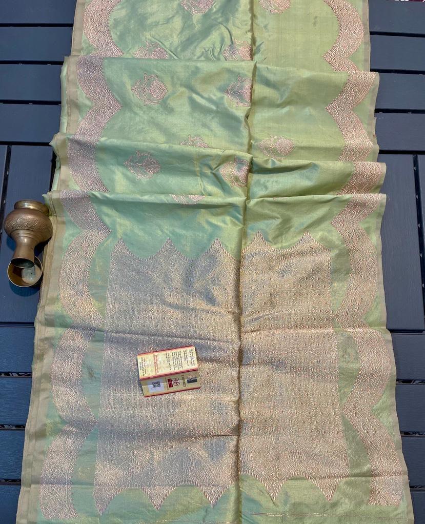 Mint Banarasi Pure Katan Silk Kadwa Saree