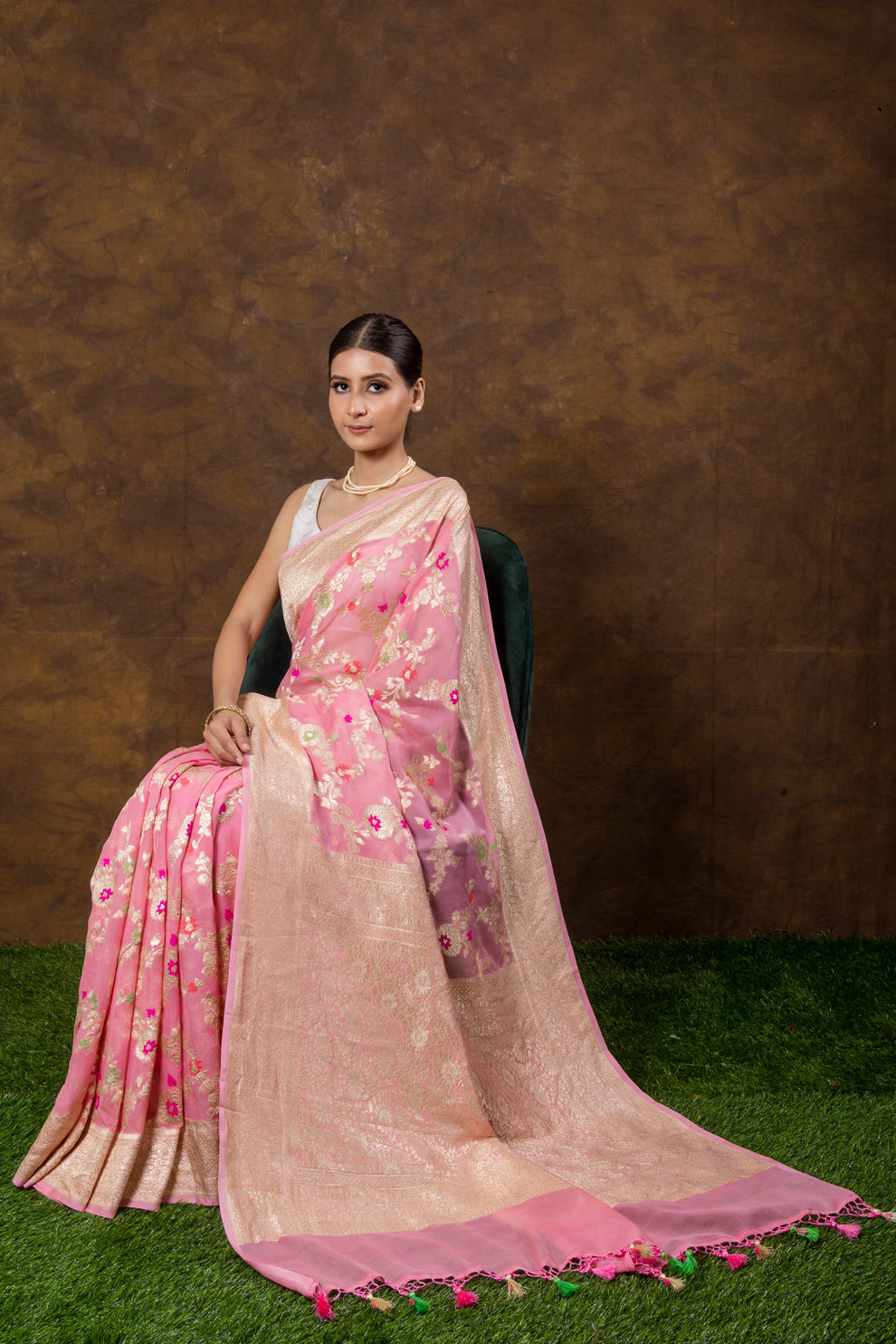French Banarasi Pure Khaddi Georgette Meenakari Saree