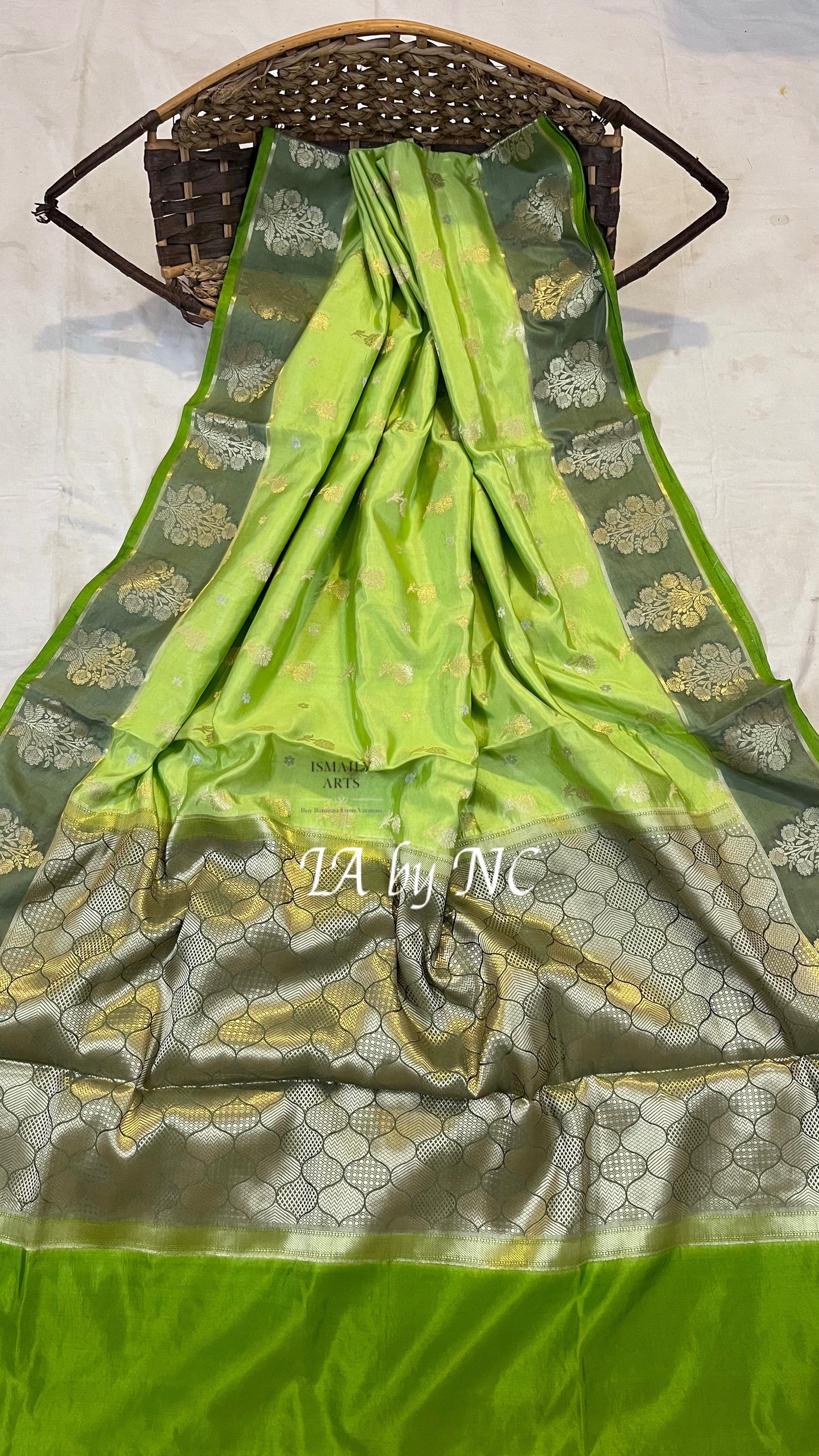 Avocado Banarasi Pure Katan Silk Raw Mango Saree