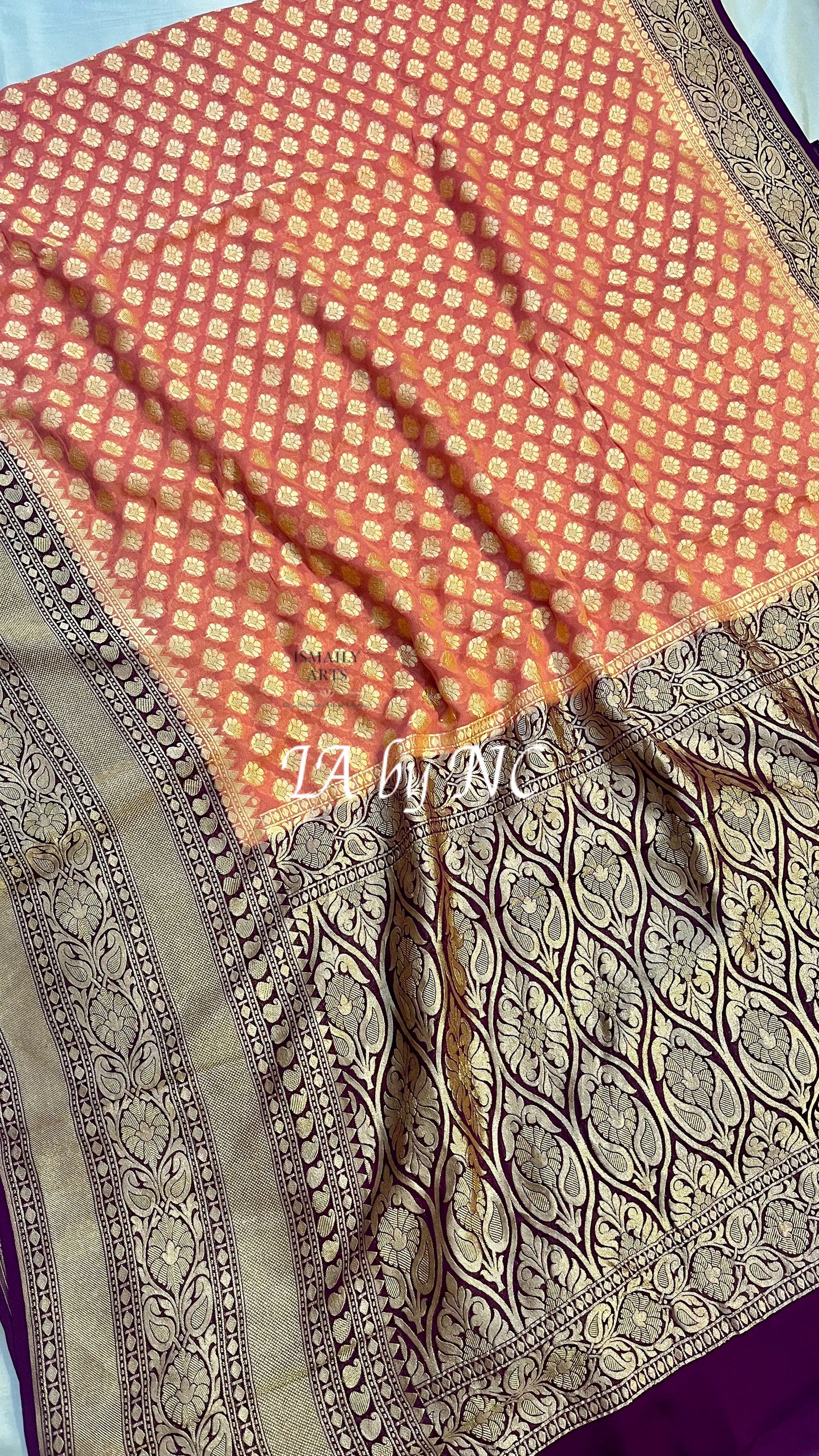 Ochre Banarasi Pure Khaddi Georgette Saree