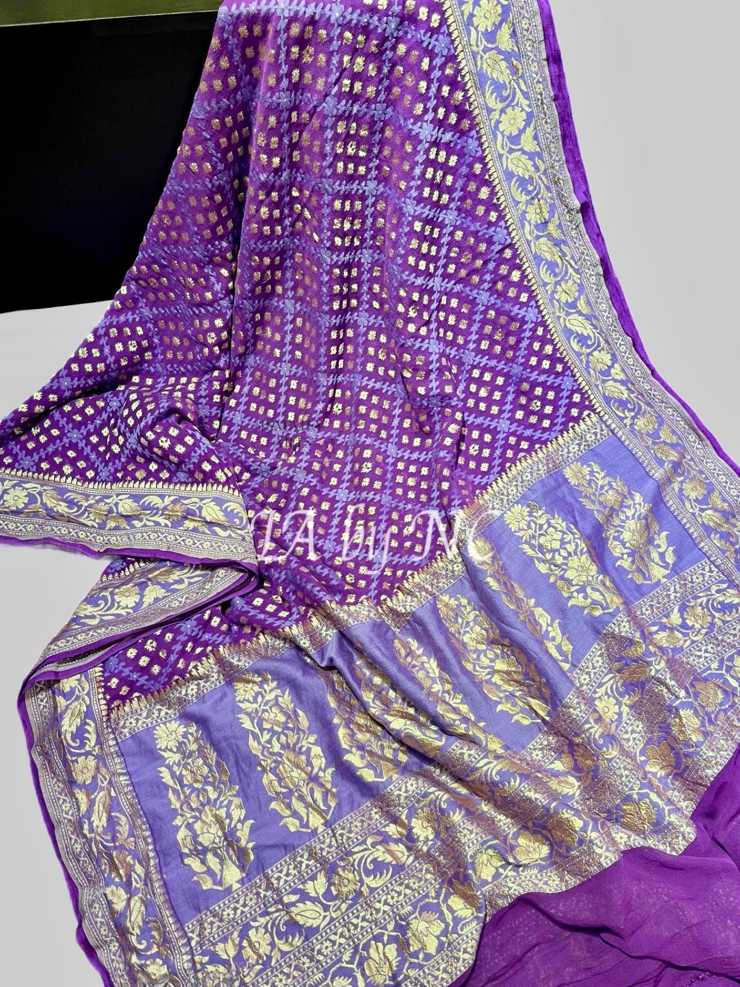 Grape Banarasi Pure Khaddi Georgette Saree