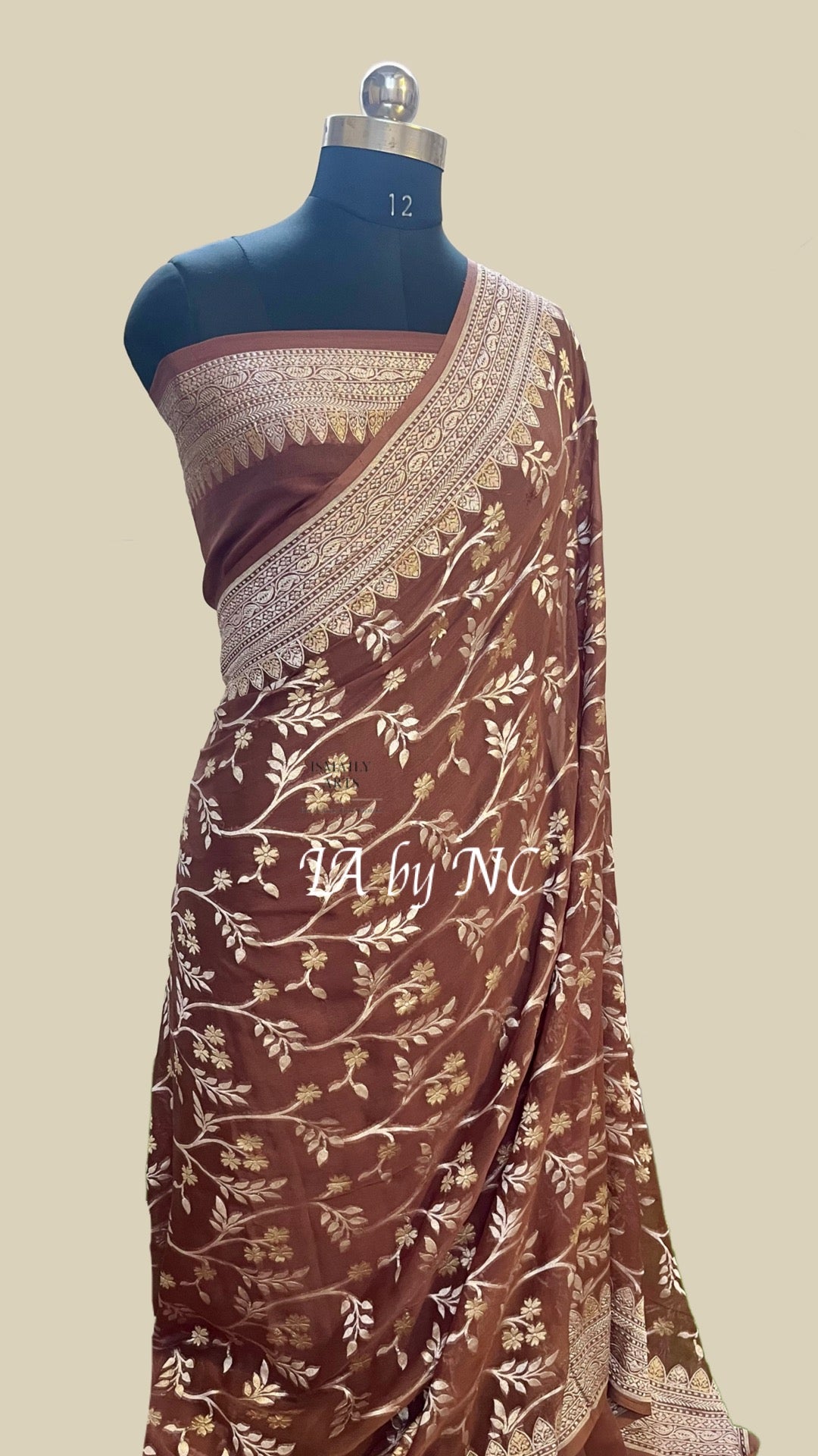 Walnut Banarasi Pure Khaddi Georgette Saree