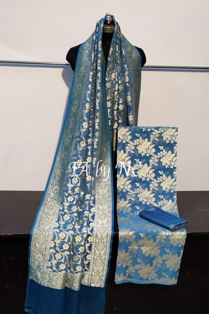 Prussian Banarasi Pure Khaddi Georgette Dress Materials
