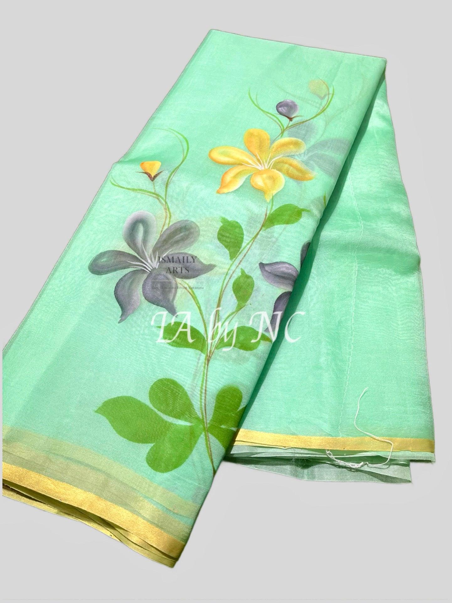 Mint Banarasi Pure Kora Organza Saree