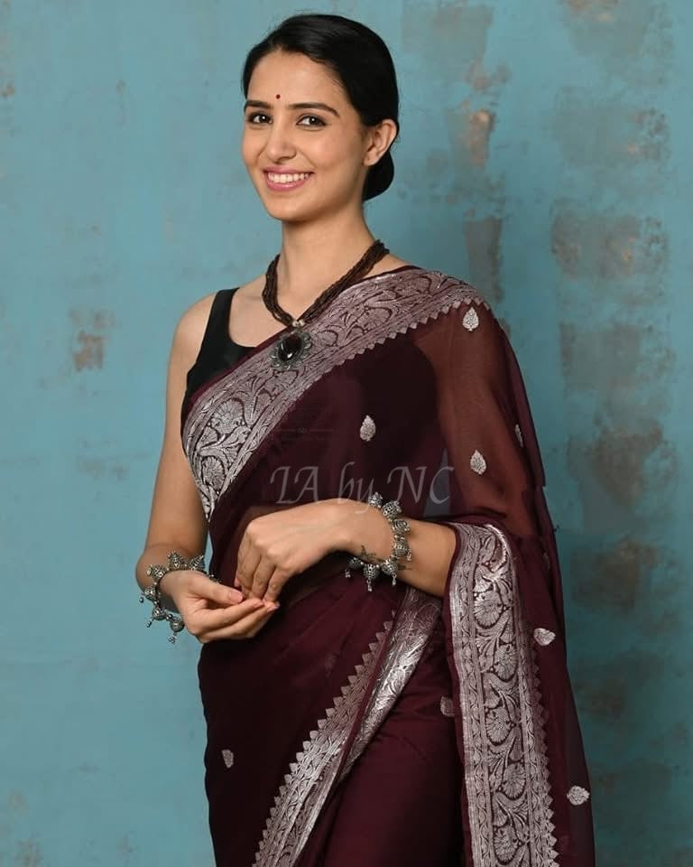 Hickory Banarasi Pure Khaddi Georgette Kadwa Saree