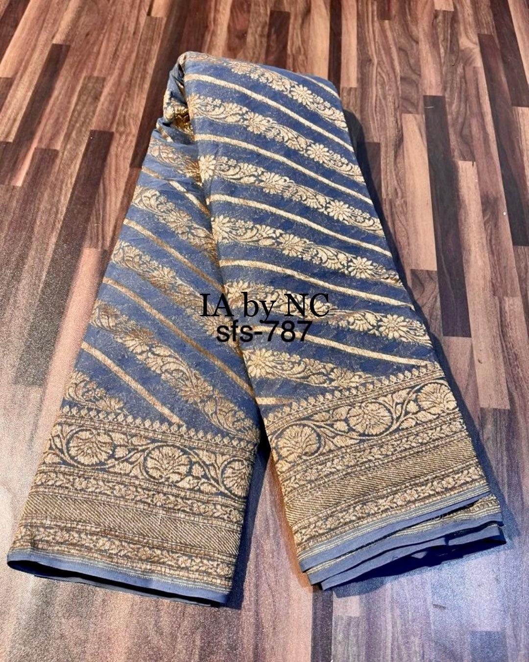 Airforce Banarasi Pure Khaddi Georgette Saree