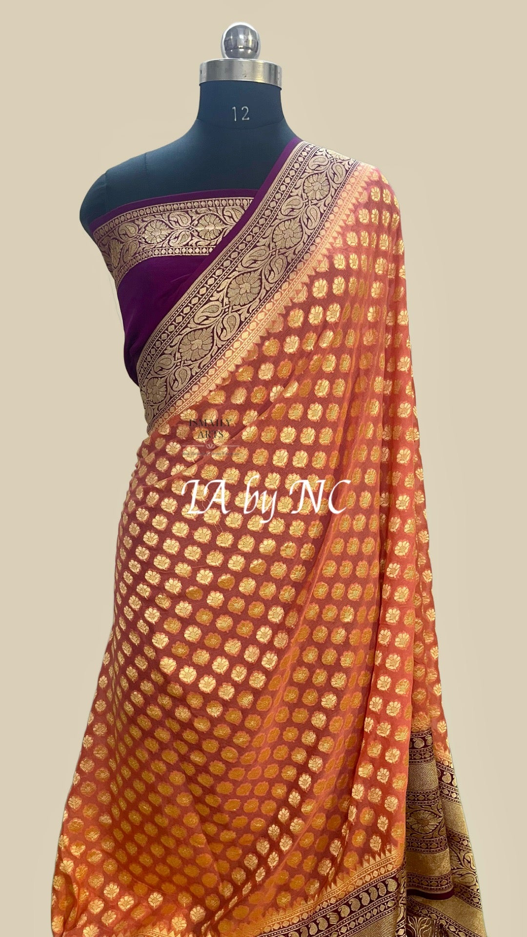 Ochre Banarasi Pure Khaddi Georgette Saree