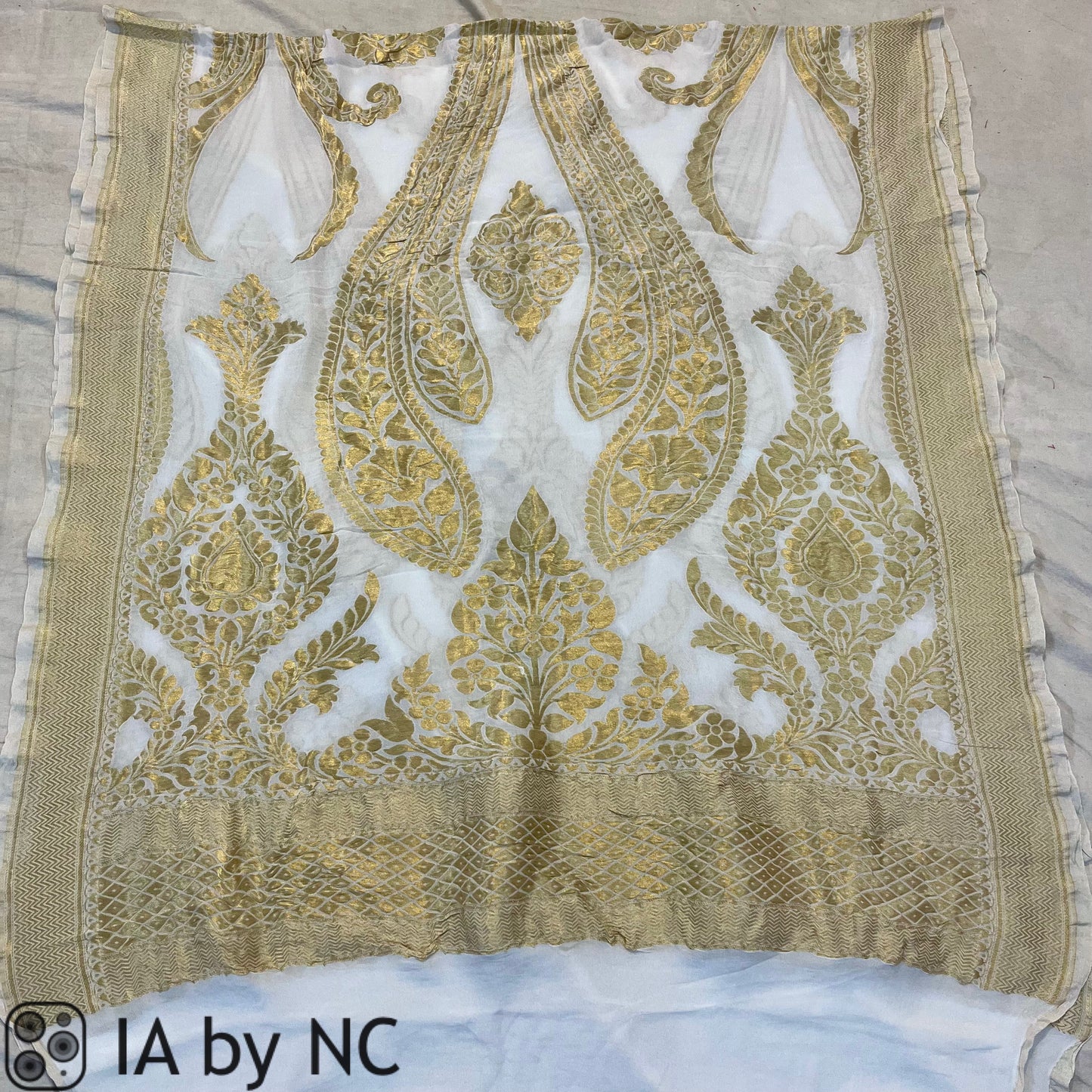 White Banarasi Pure Khaddi Georgette Dupatta