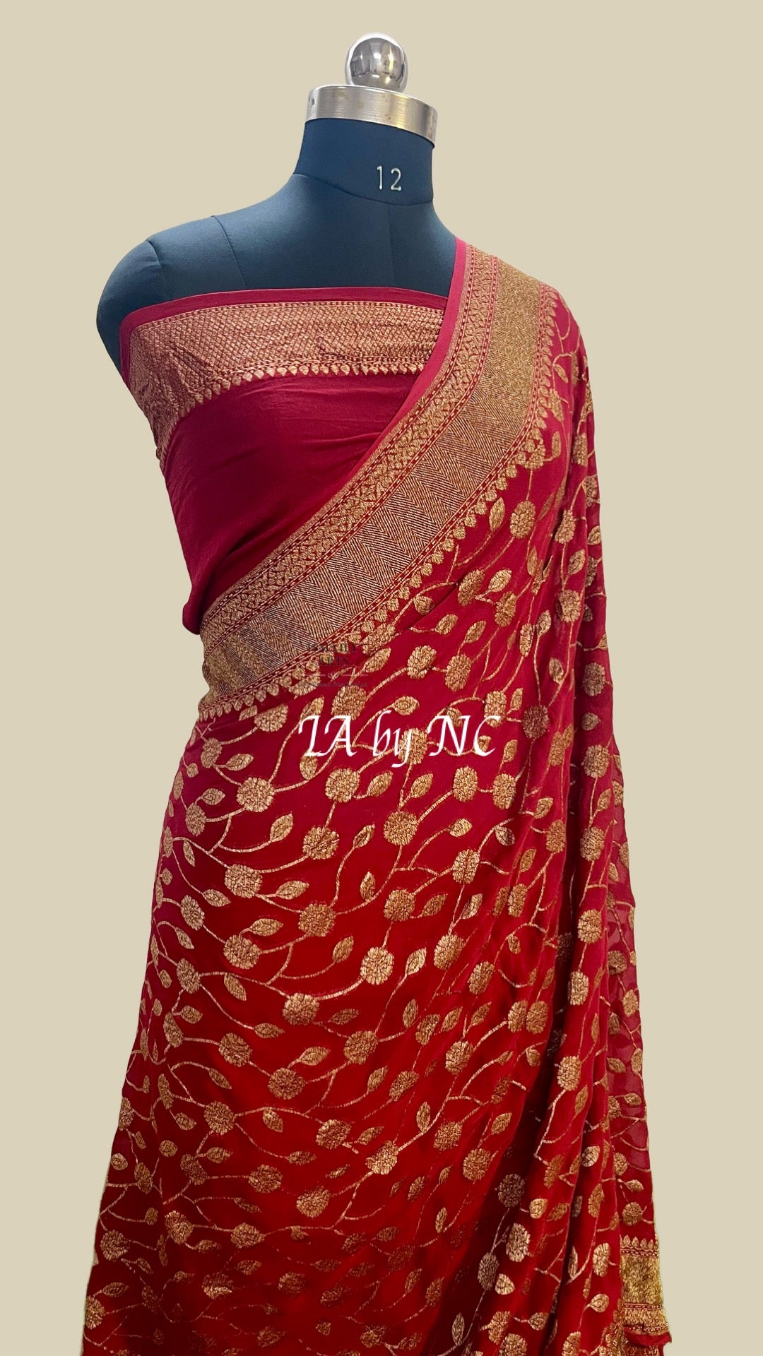 Carmine Banarasi Pure Khaddi Georgette Saree