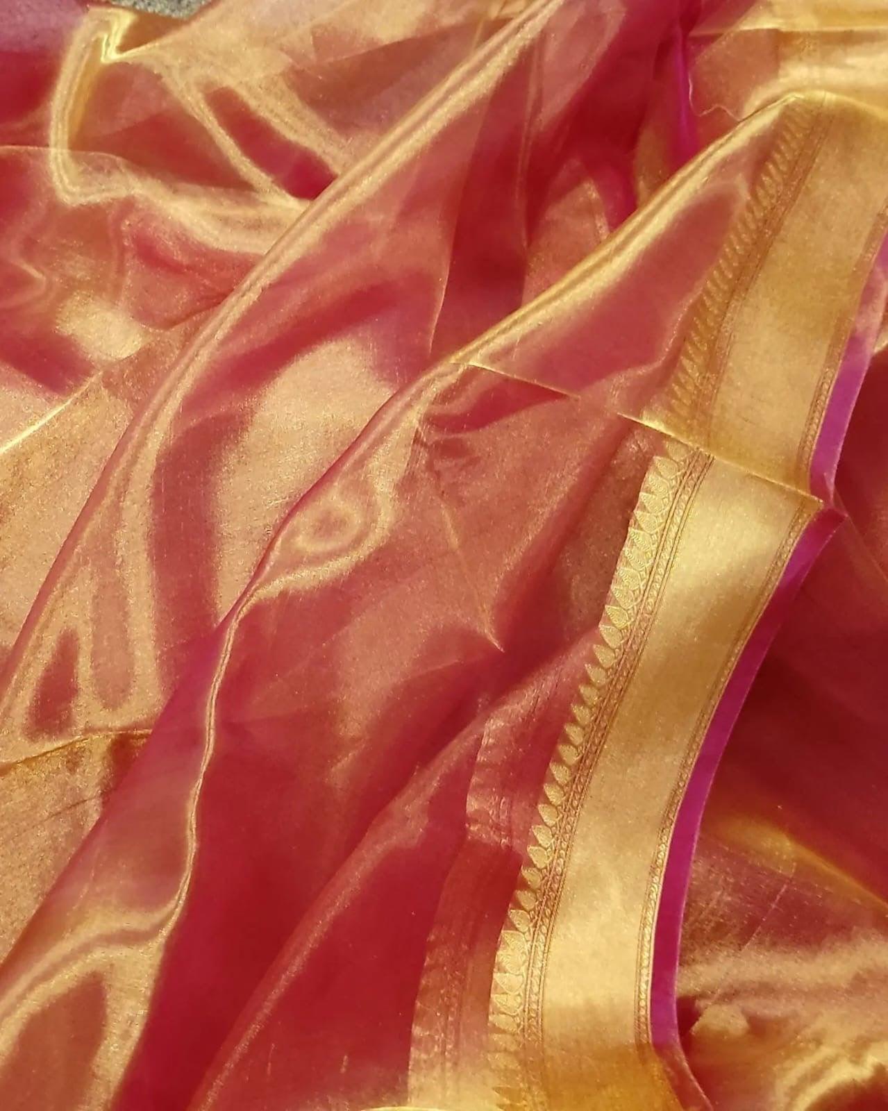 Salmon Banarasi Pure Tissue Silk Saree