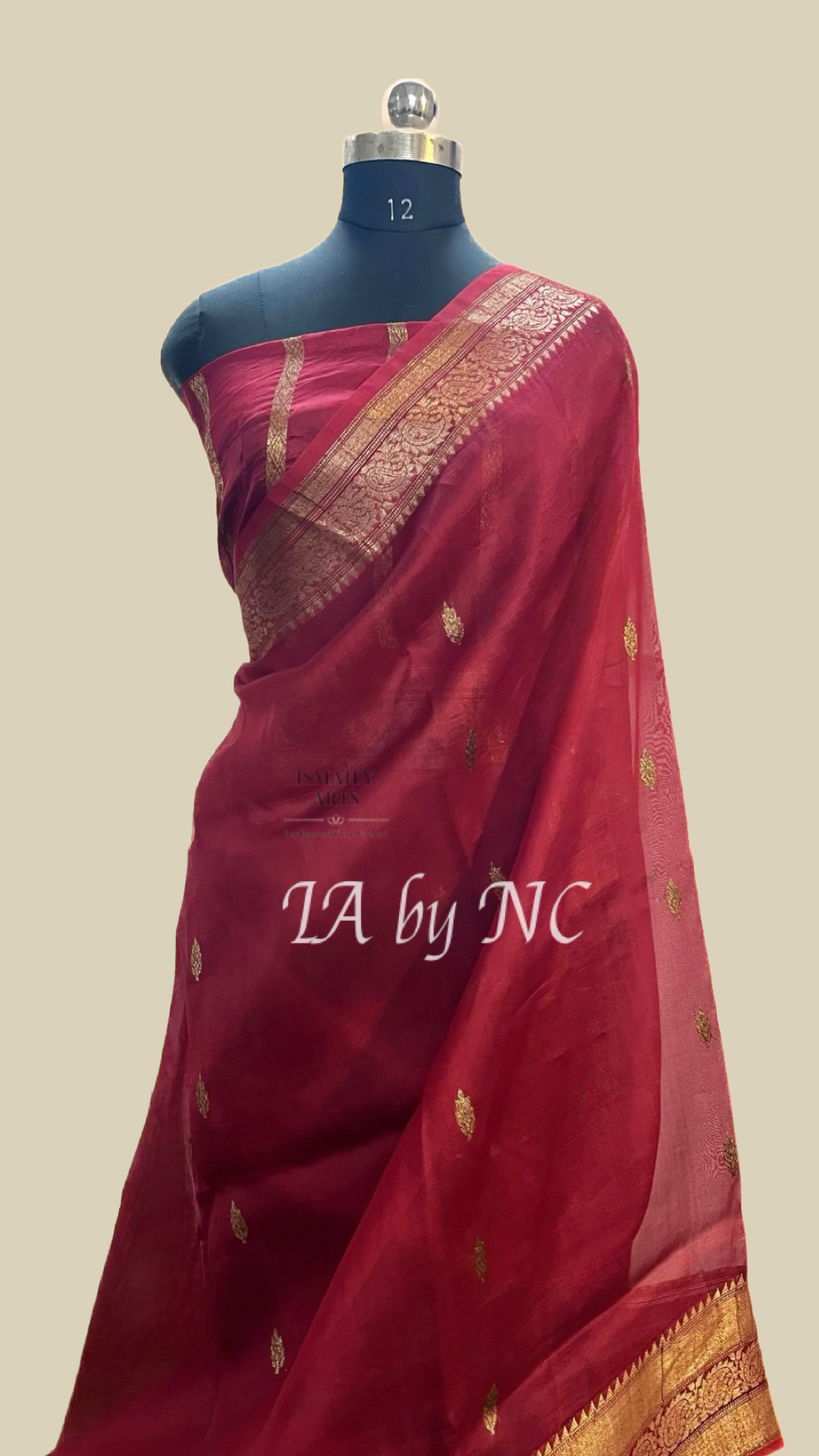 Carmine Banarasi Pure Kora Organza Kadwa Saree