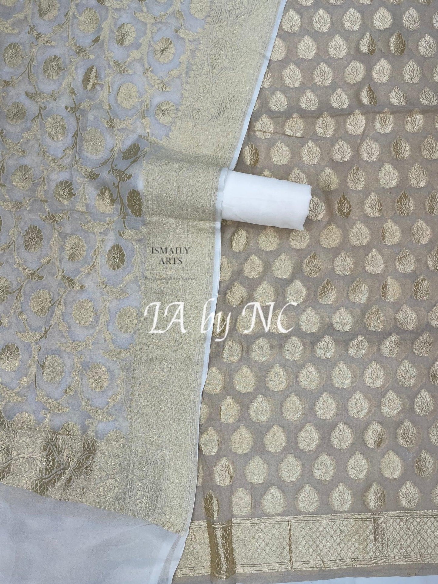 White Banarasi Pure Khaddi Georgette Dress Materials