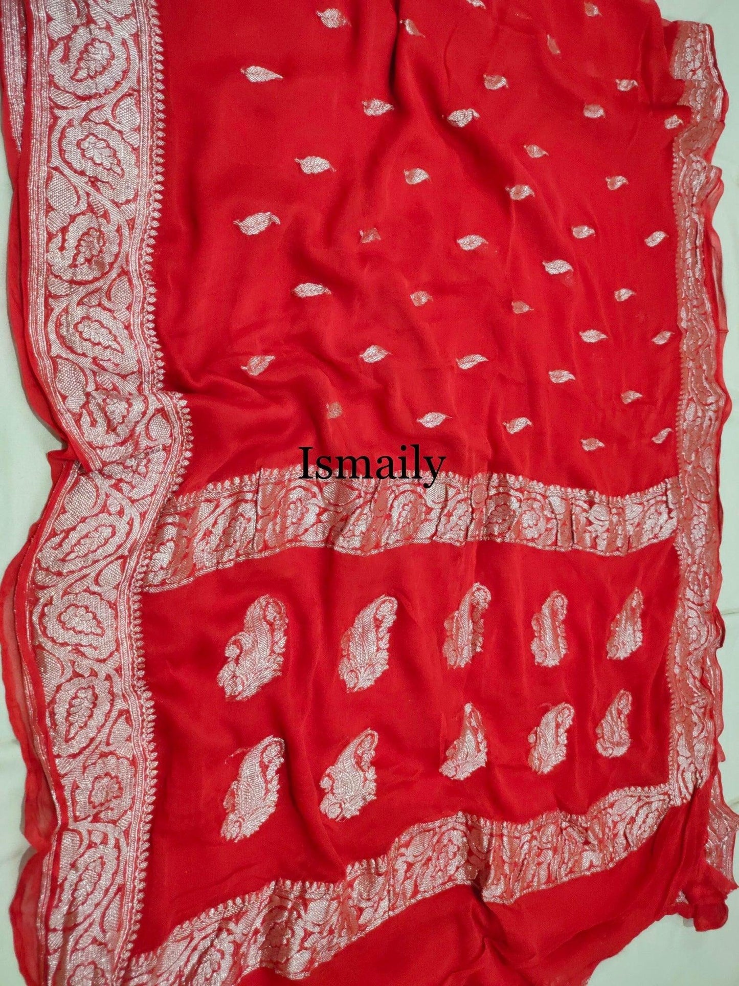 Crimson Banarasi Pure Khaddi Georgette Kadwa Saree