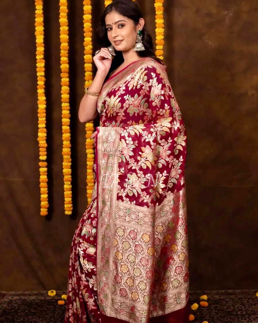 Mulberry Banarasi Pure Khaddi Georgette Saree