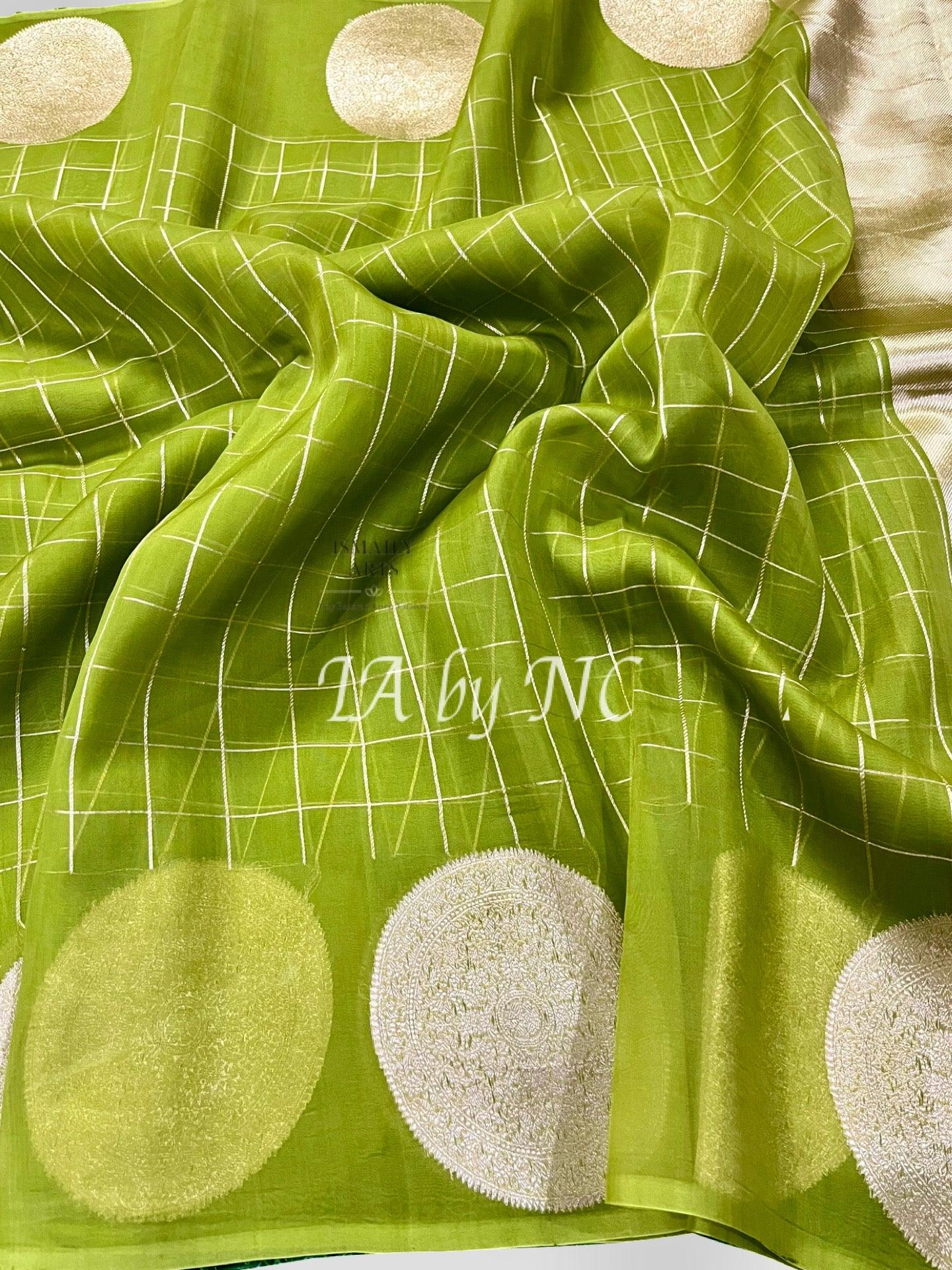 Moss Banarasi Pure Kora Organza Kadwa Saree