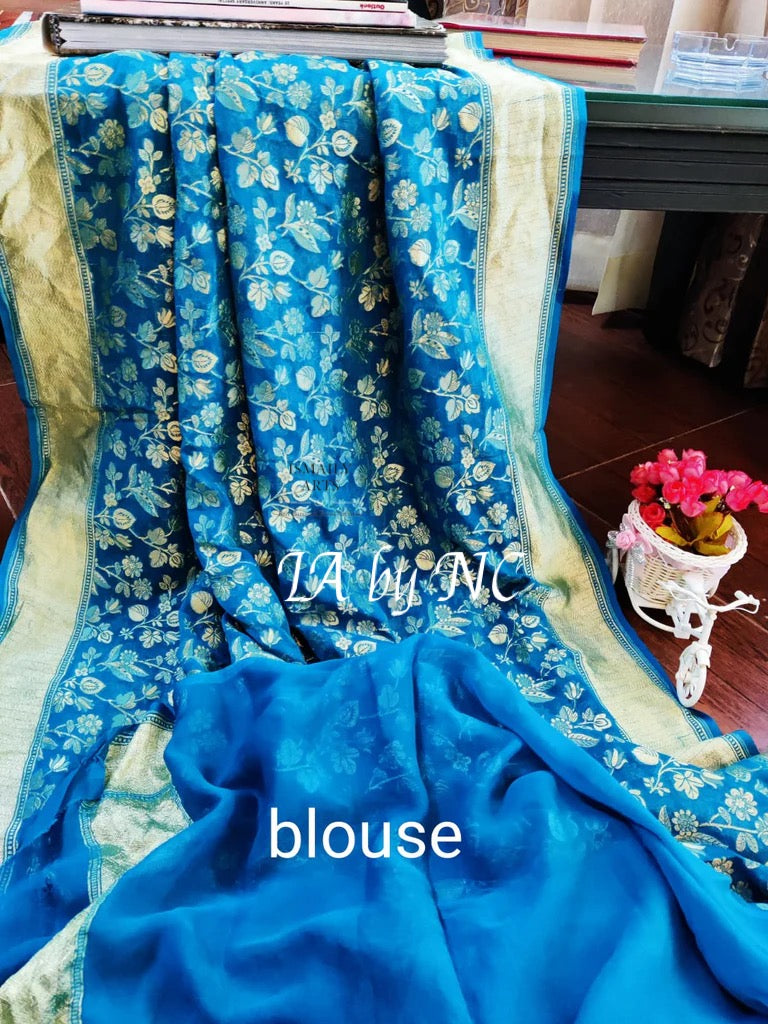 Azure Banarasi Pure Khaddi Georgette Saree