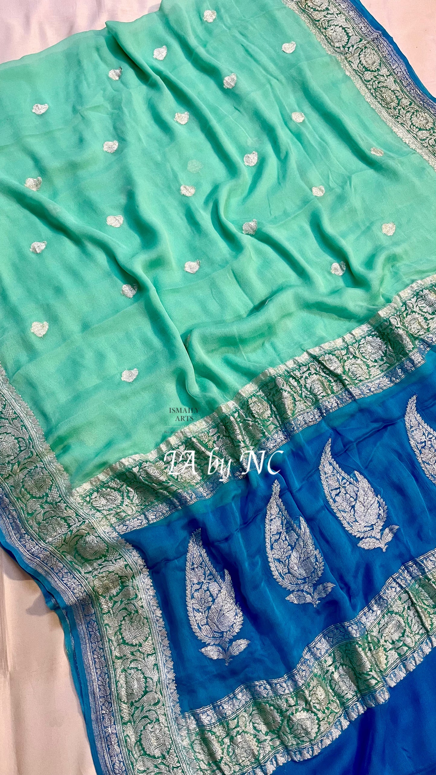 Turquoise Banarasi Pure Khaddi Georgette Kadwa Saree