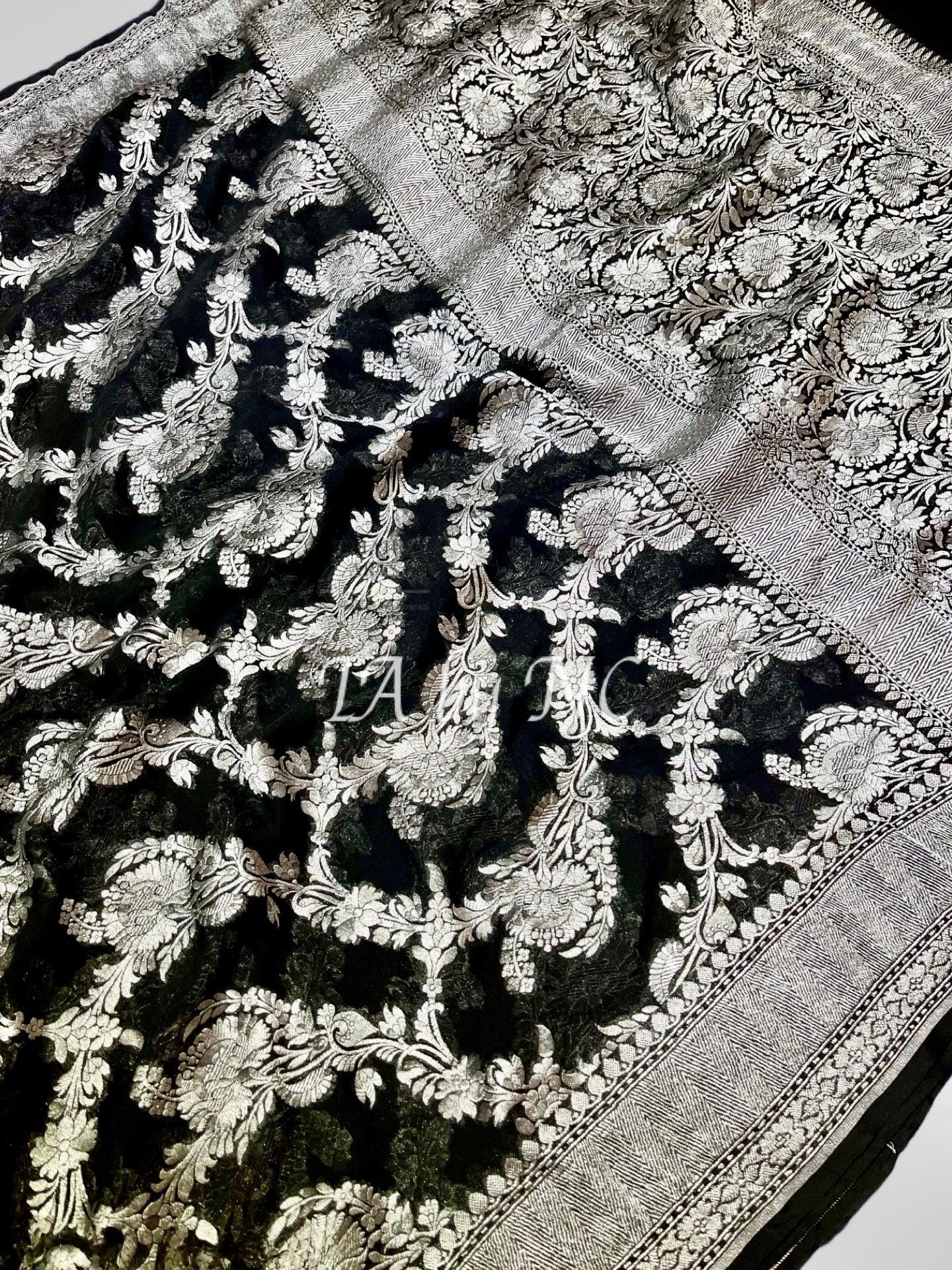Black Banarasi Pure Khaddi Georgette Saree