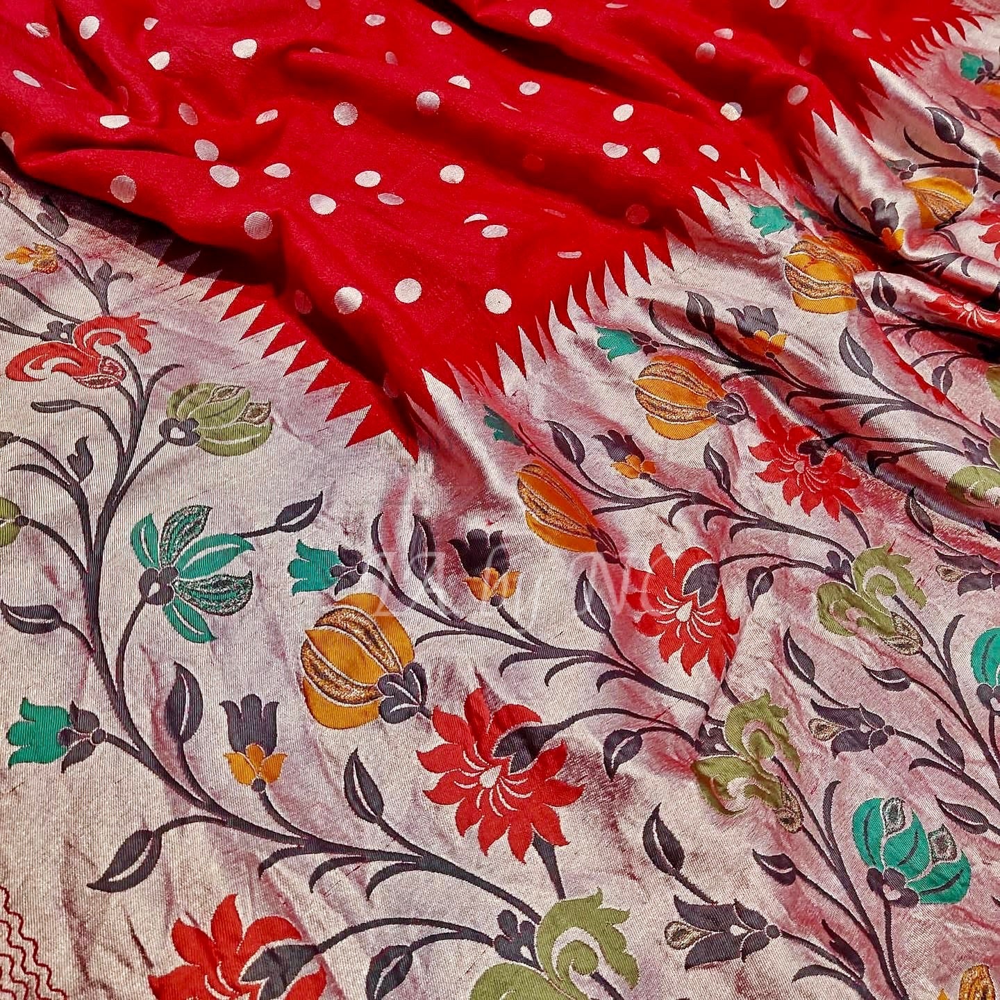 Crimson Banarasi Pure Khaddi Tussar Georgette Paithani Saree