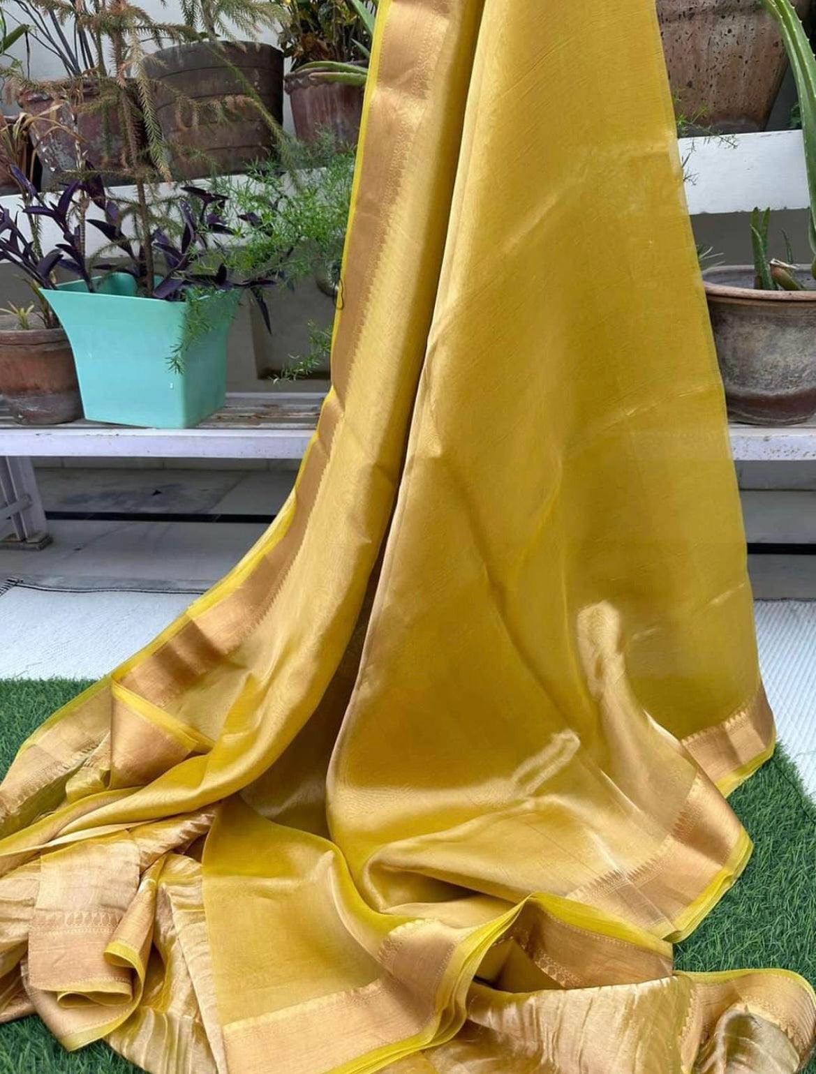 Corn Banarasi Pure Tissue Silk Saree