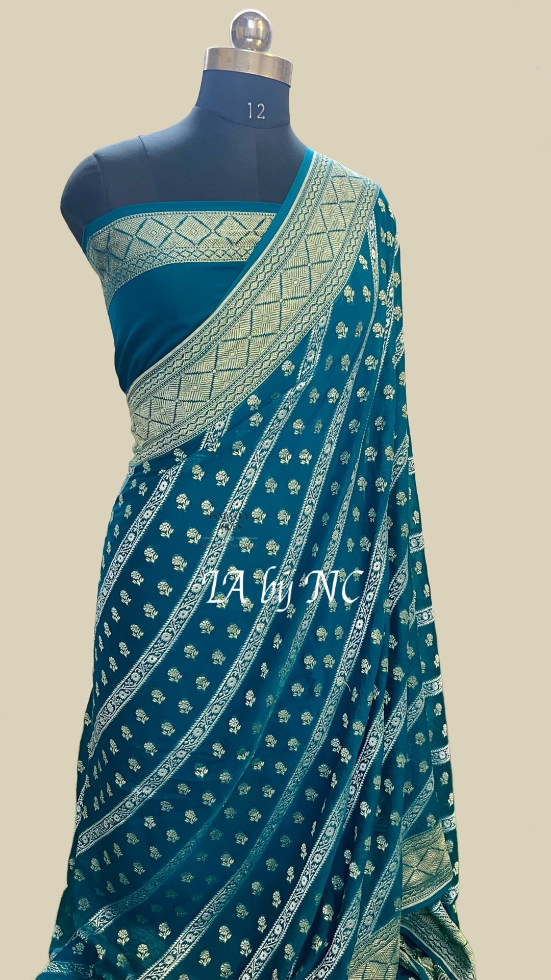 Prussian Banarasi Pure Khaddi Georgette Saree