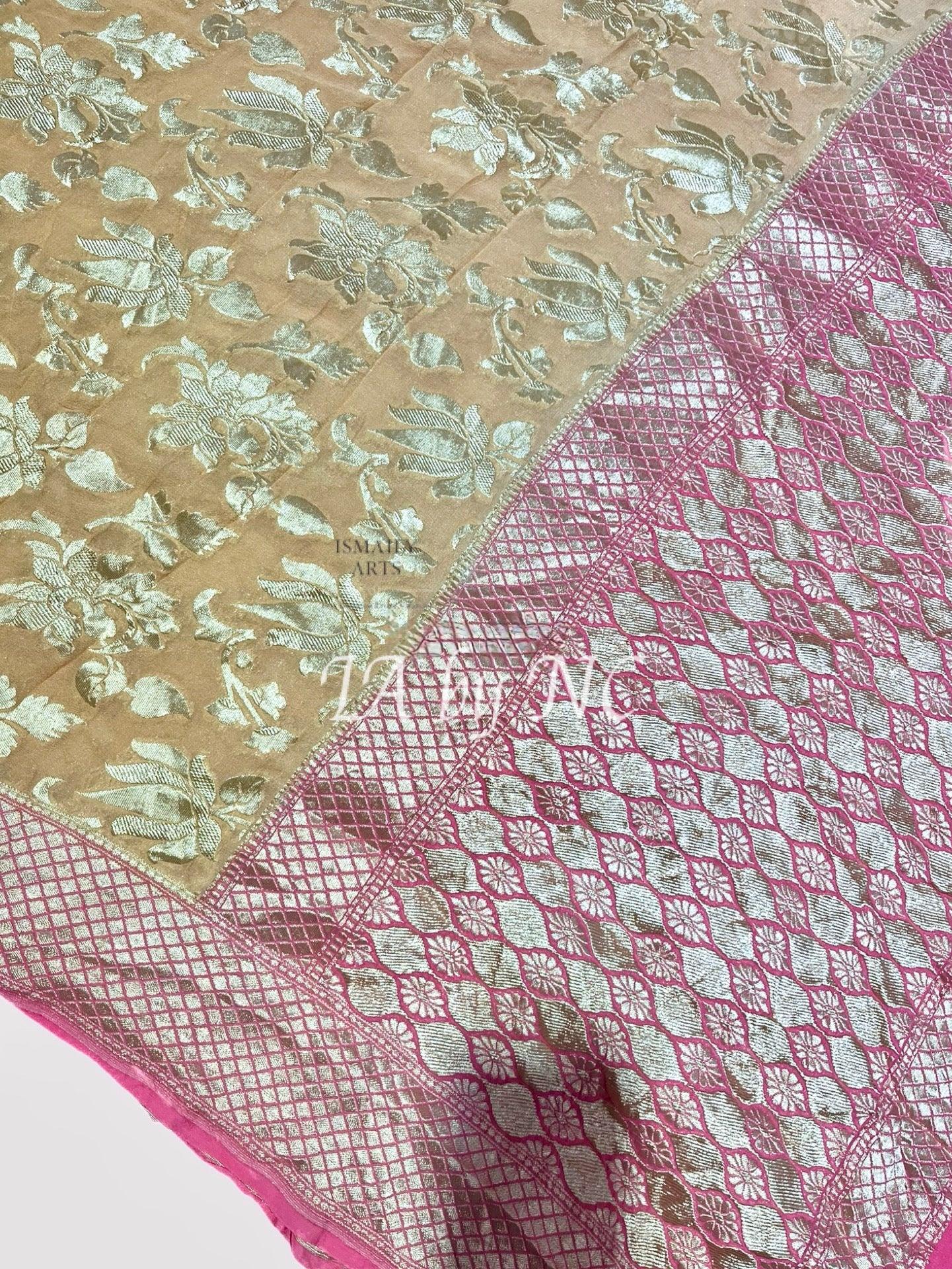 Beige Banarasi Pure Khaddi Georgette Saree