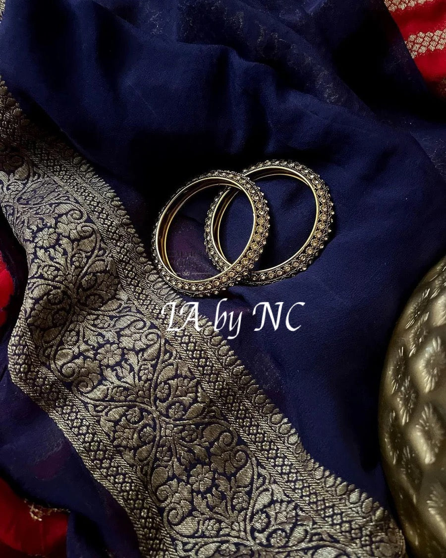 Carmine Banarasi Pure Khaddi Georgette Saree