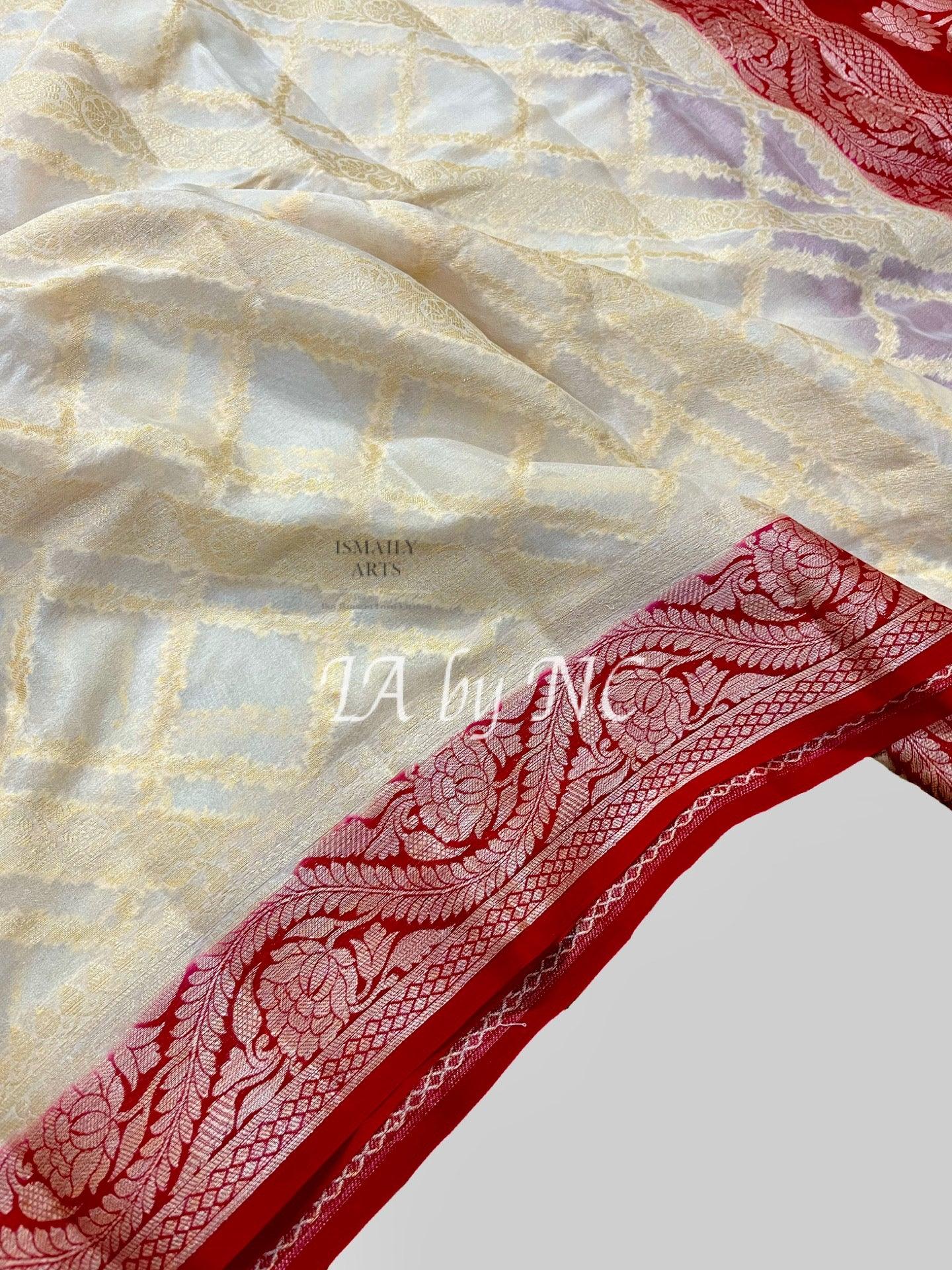 Offwhite Banarasi Pure Chiffon Georgette Saree