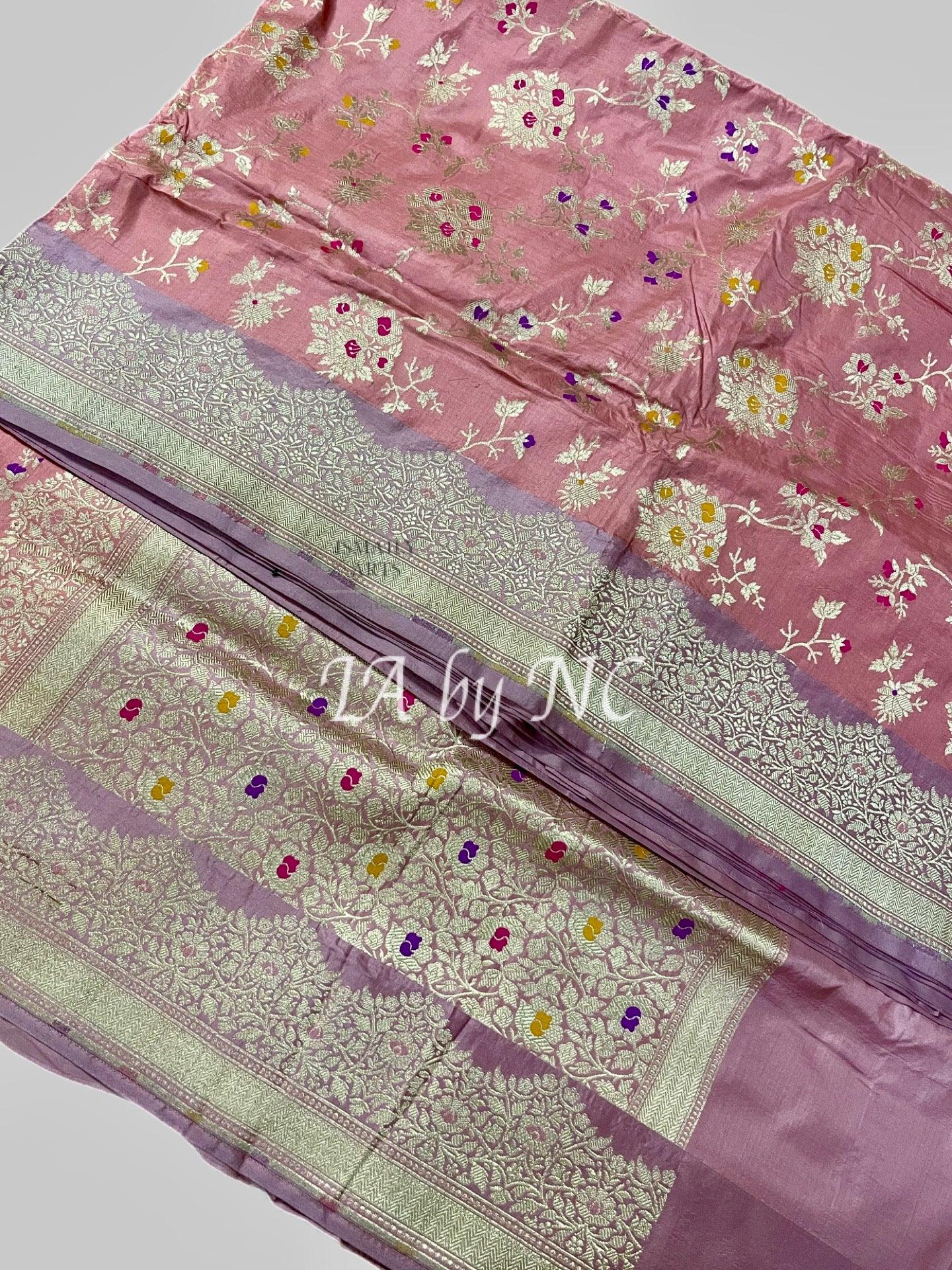 Salmon Banarasi Pure Katan Silk Meenakari Pattu Saree