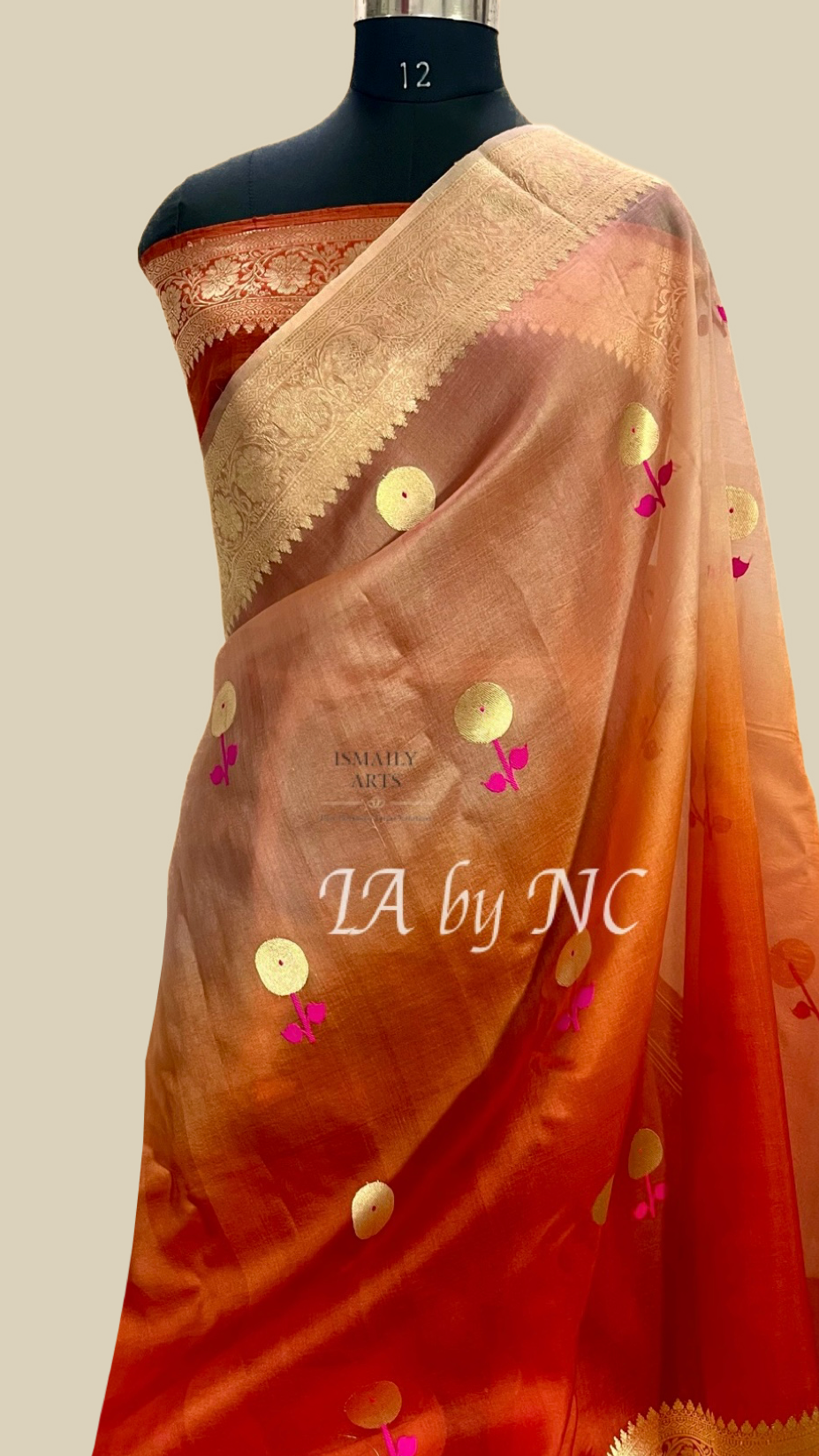 Tangerine Banarasi Pure Kora Organza Kadwa Saree