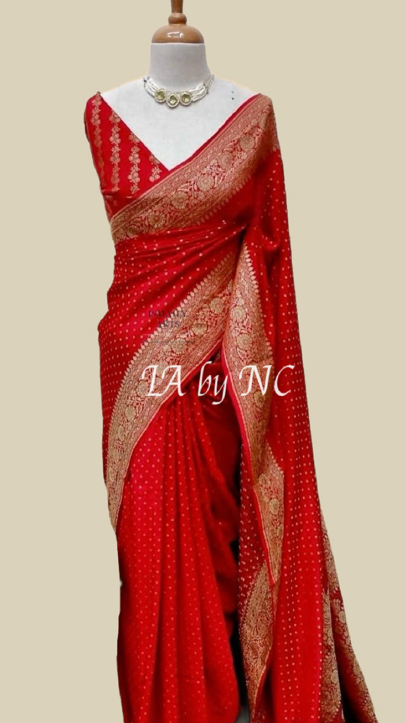 Crimson Banarasi Pure Khaddi Crepe Georgette Saree