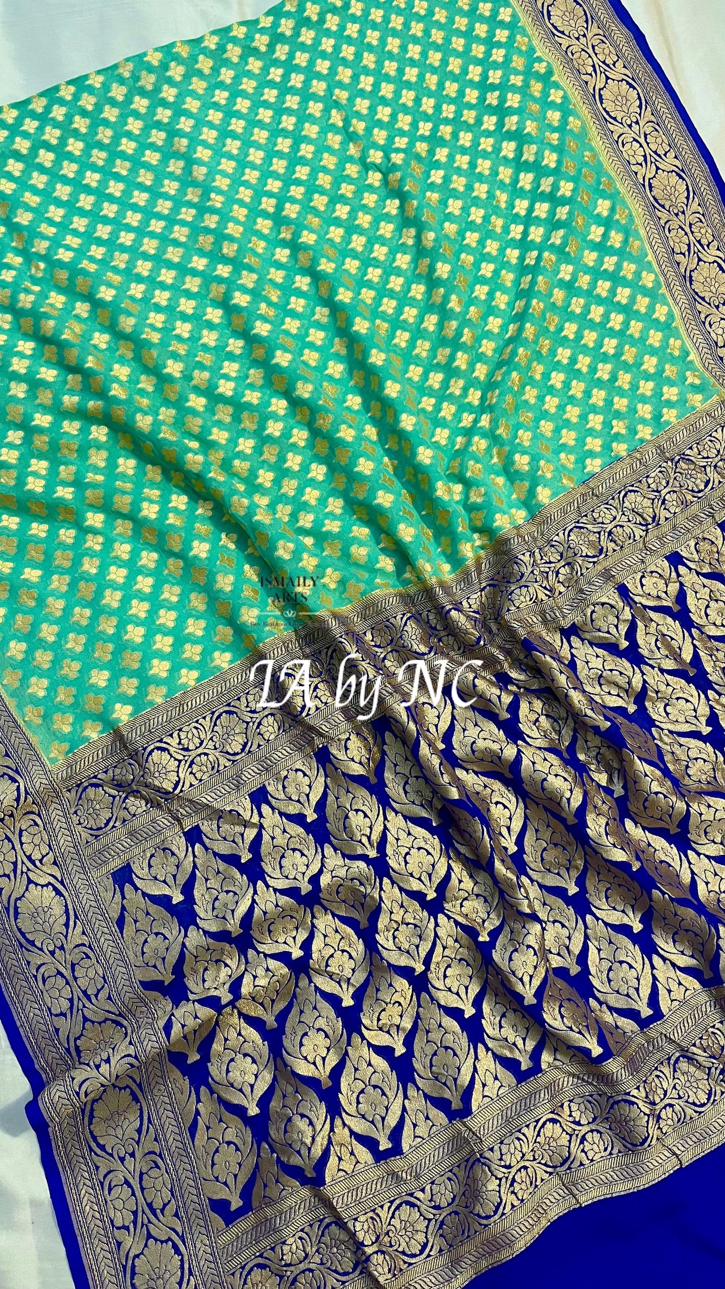 Turquoise Banarasi Pure Khaddi Georgette Saree