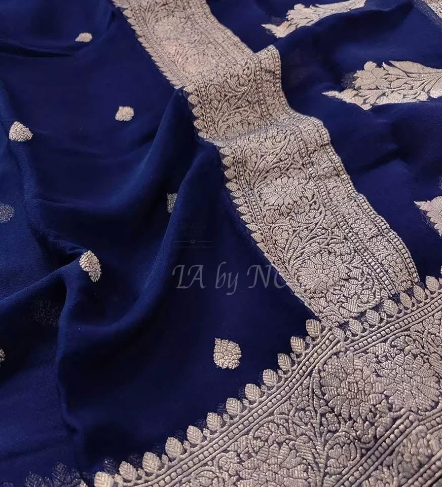 Denim Banarasi Pure Khaddi Georgette Kadwa Saree