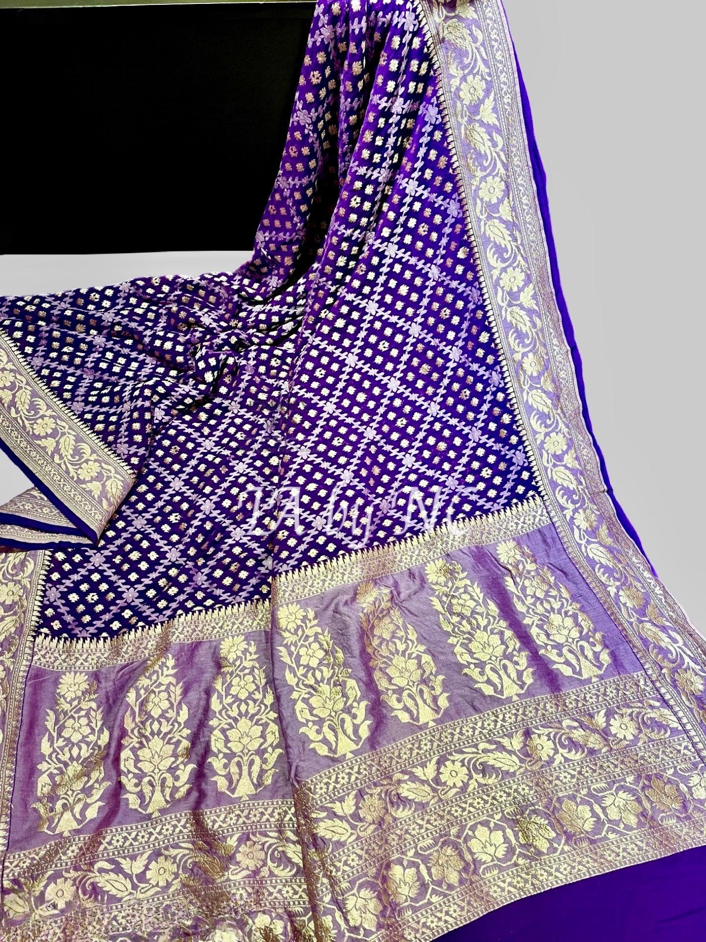 Grape Banarasi Pure Khaddi Georgette Saree