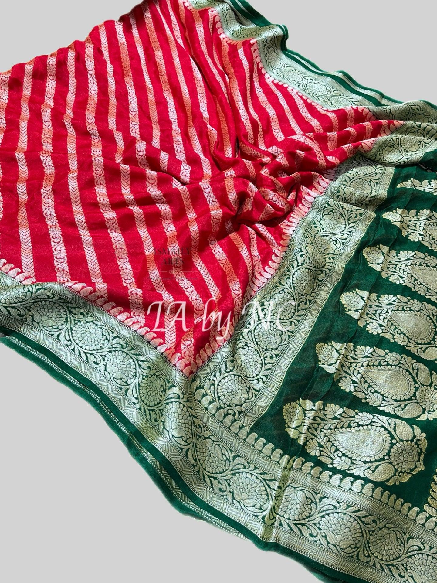 Carmine Banarasi Pure Chiffon Georgette Saree