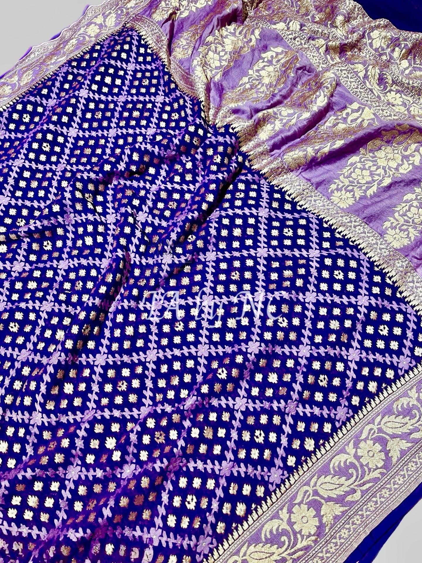 Grape Banarasi Pure Khaddi Georgette Saree
