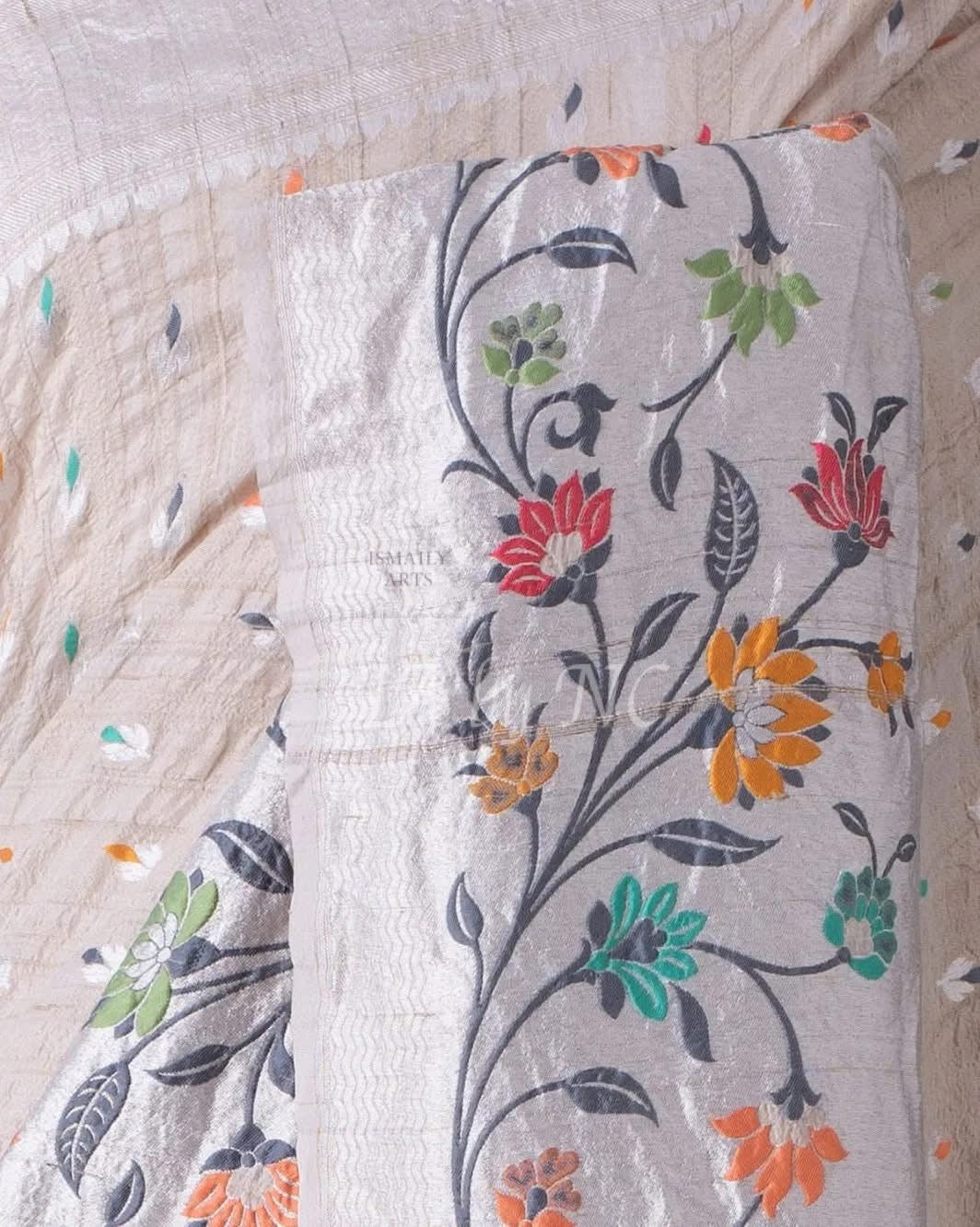 Beige Banarasi Pure Khaddi Tussar Georgette Paithani Saree