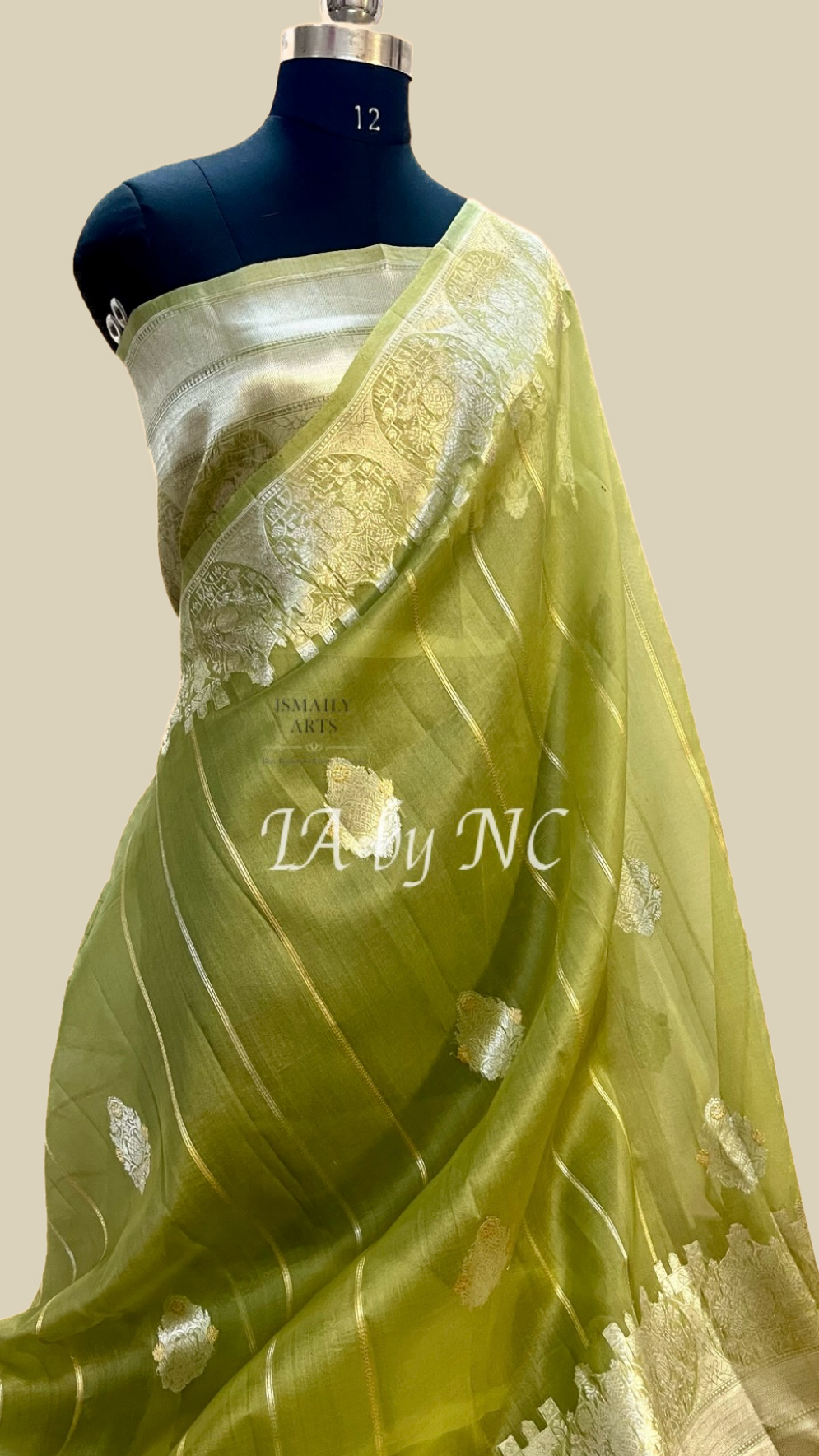 Olive Banarasi Pure Kora Organza Kadwa Saree