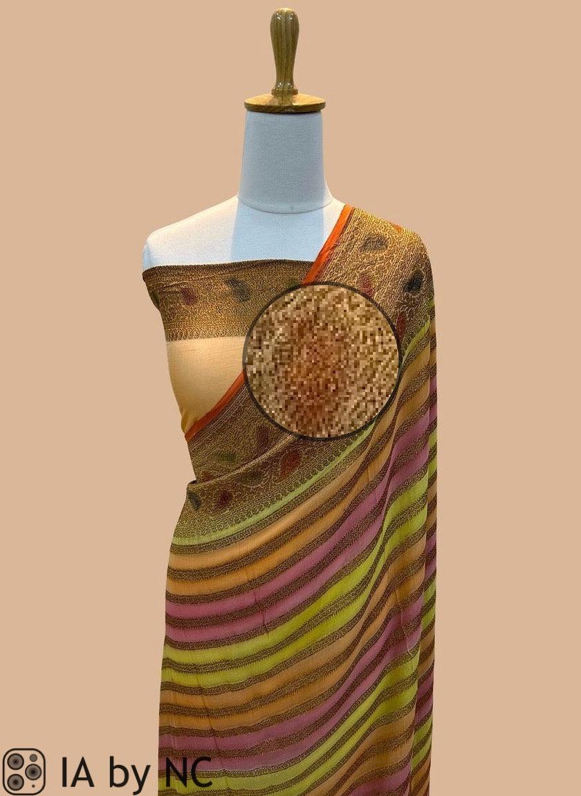 Peach Banarasi Pure Khaddi Georgette Saree